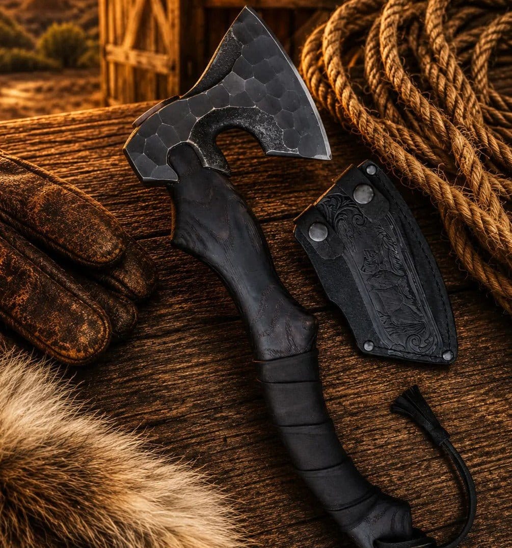 SHAM KNIVES Camping Axe Bushcraft Hatchet D2 Steel Axe with Ash Wood Handle & Sheath