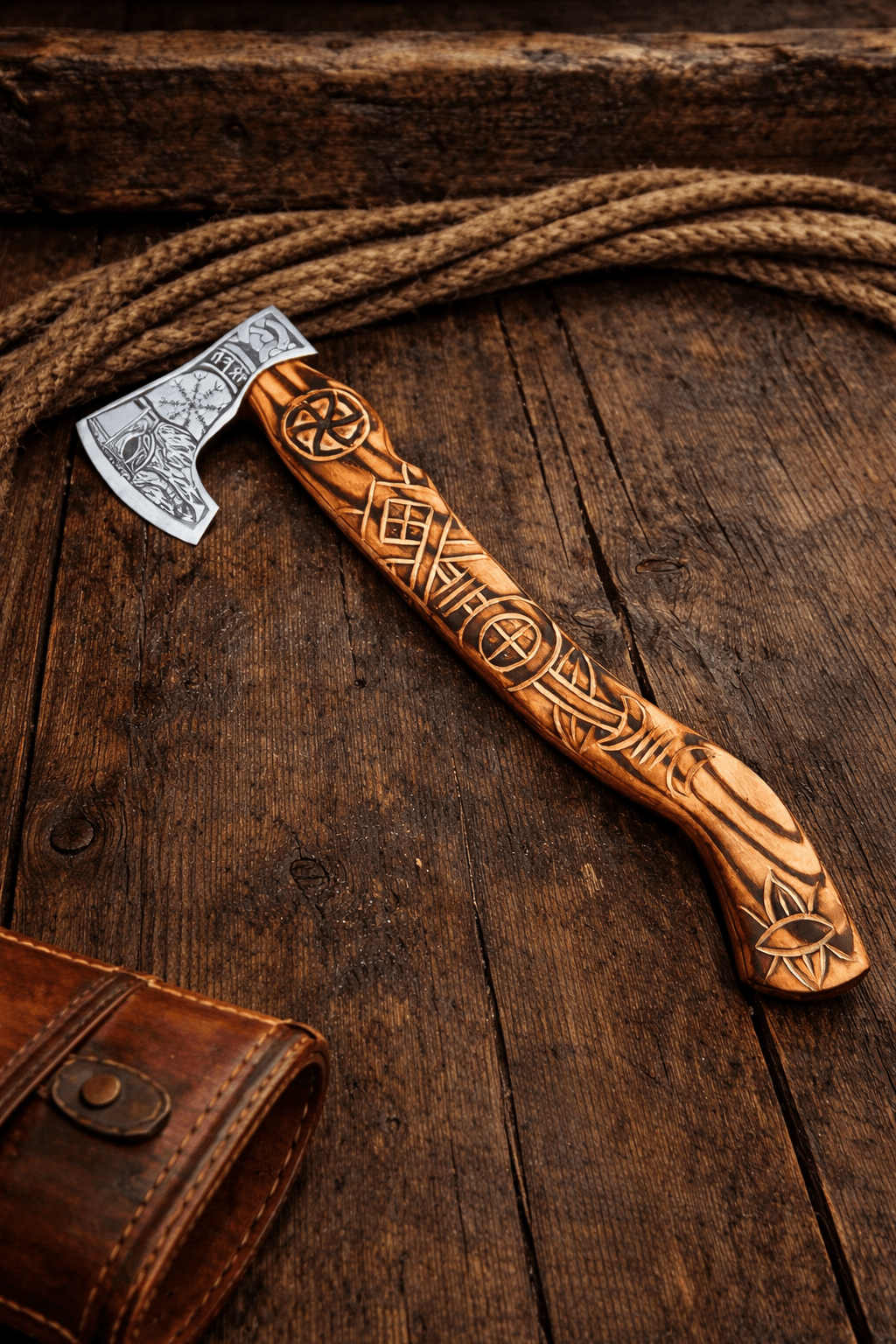SHAM KNIVES Camping Axe Hand Carved Viking Axe – High Carbon Steel Bearded Axe with Ash Wood Handle | Norse Battle Axe