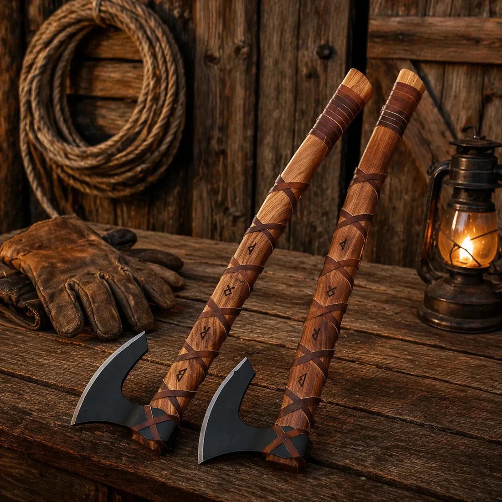 SHAM KNIVES Camping Axe Ragnar Long Axe with Leather Sheath | Hand Forged Norse Hatchet Gift for Men
