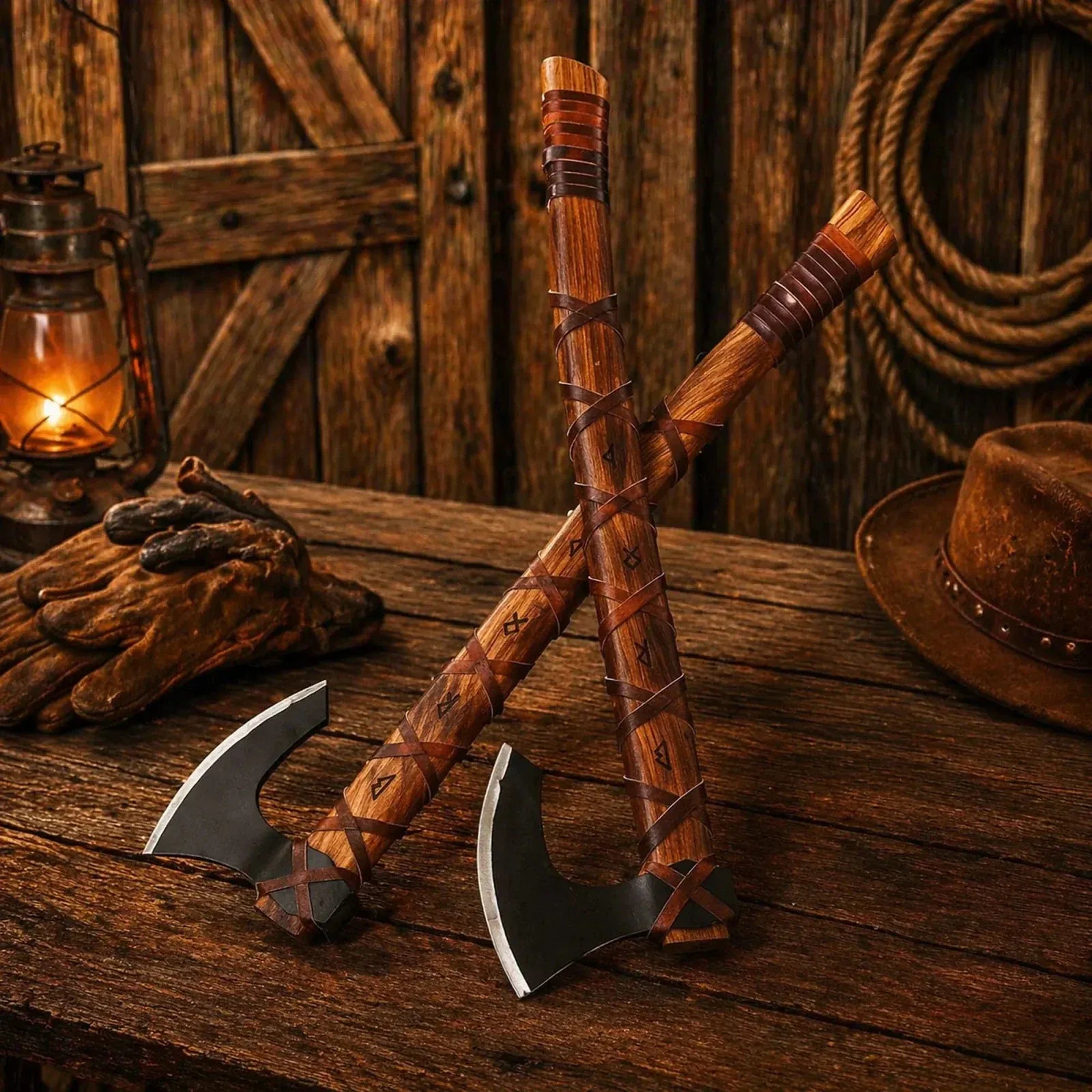 SHAM KNIVES Camping Axe Ragnar Long Axe with Leather Sheath | Hand Forged Norse Hatchet Gift for Men