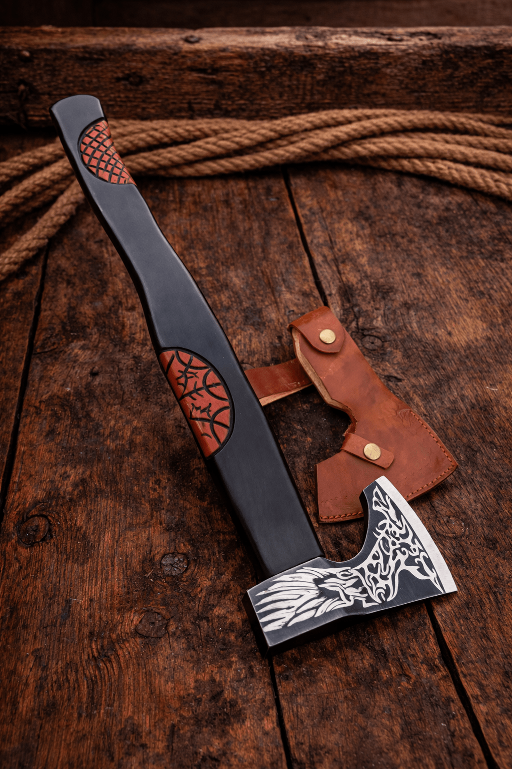 SHAM KNIVES Camping Axe Shadowfang Viking Bearded Axe – Hand Forged High Carbon Steel Norse Battle Axe with Engraved Wolf Blade