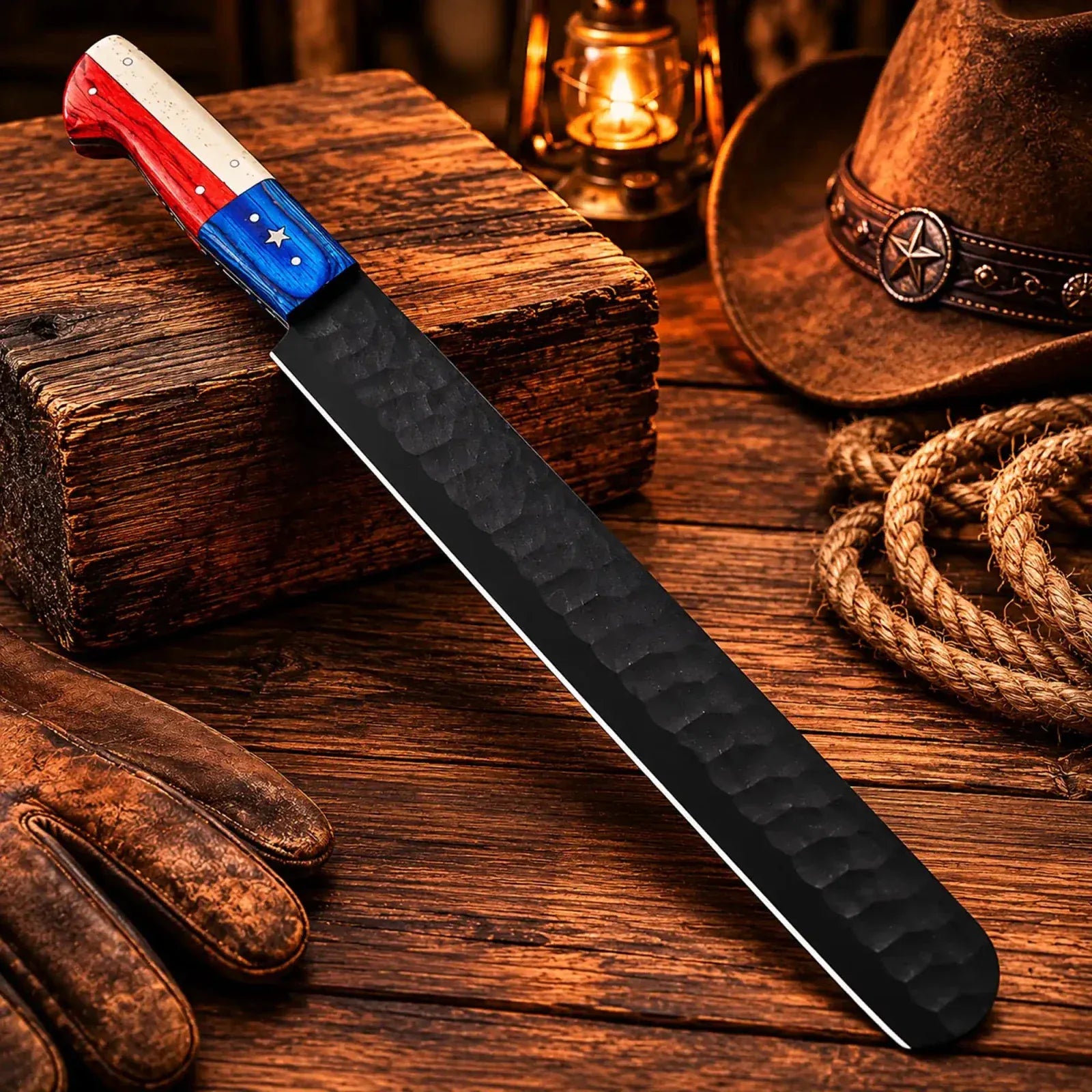 SHAM KNIVES chef knife Brisket Chef Knife – D2 Steel Blade Texas Flag Handle