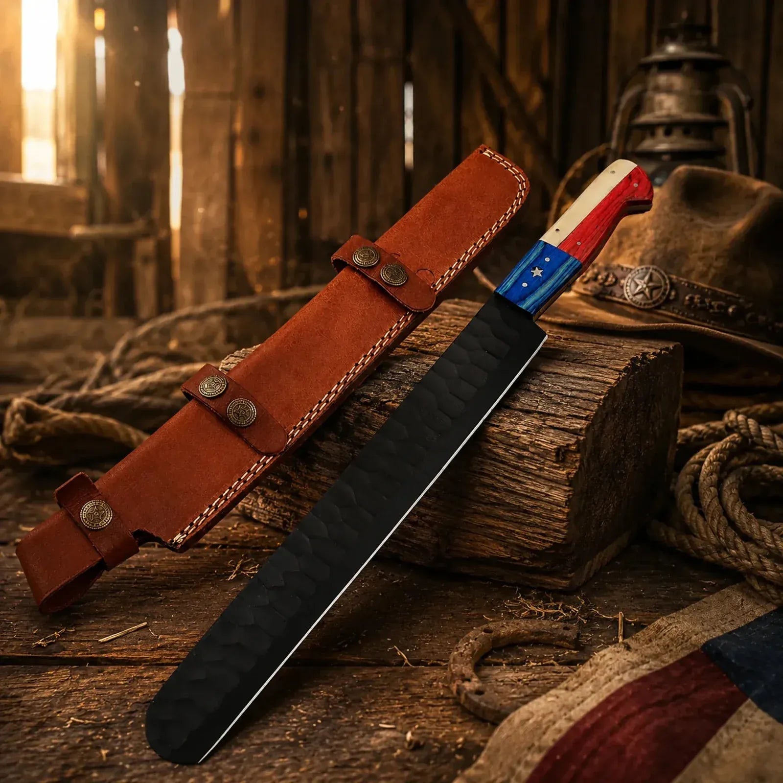 SHAM KNIVES chef knife Brisket Chef Knife – D2 Steel Blade Texas Flag Handle
