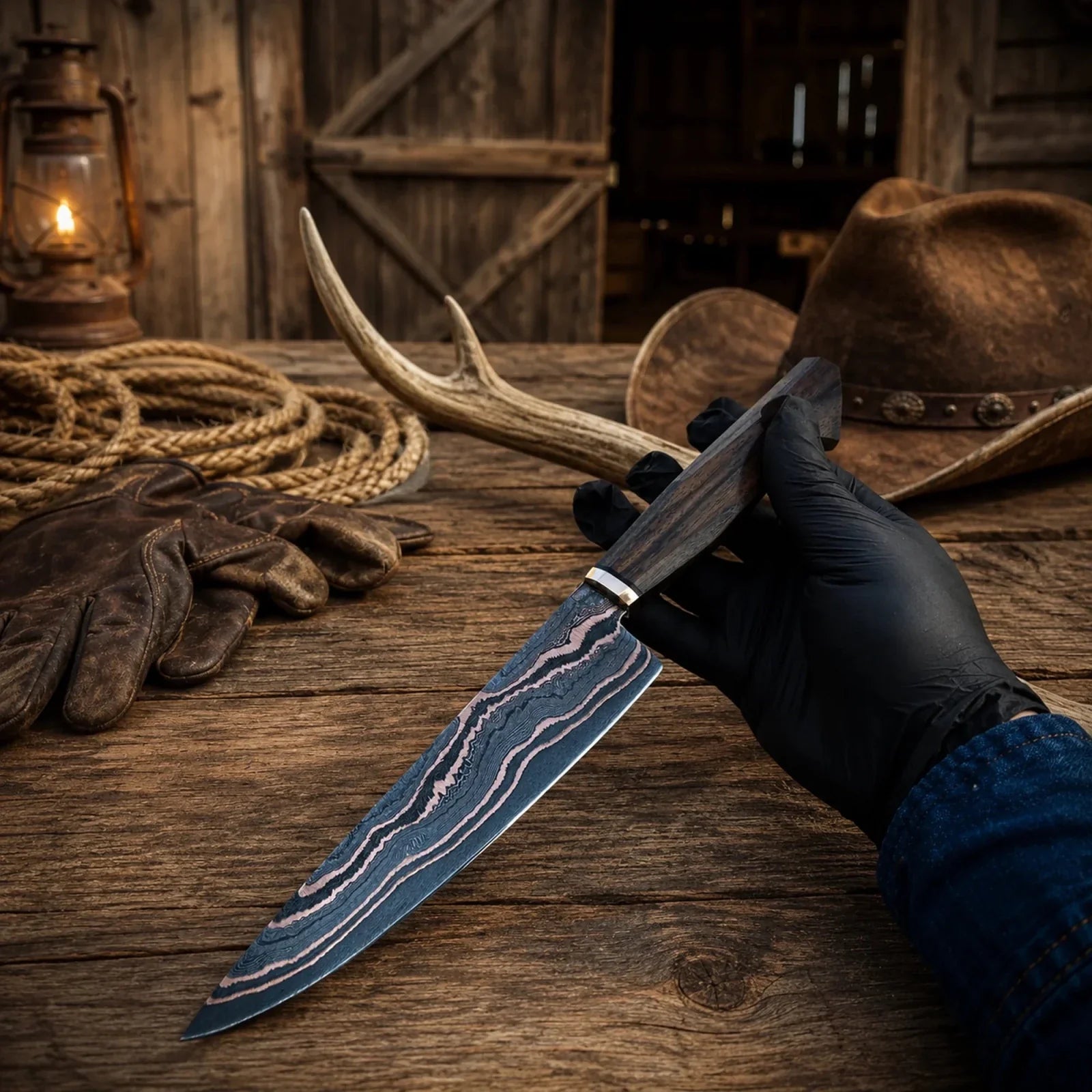 SHAM KNIVES chef knife Hand Forged Copper Damascus Santoku Chef Knife – Walnut Wood Handle & Copper Bolster