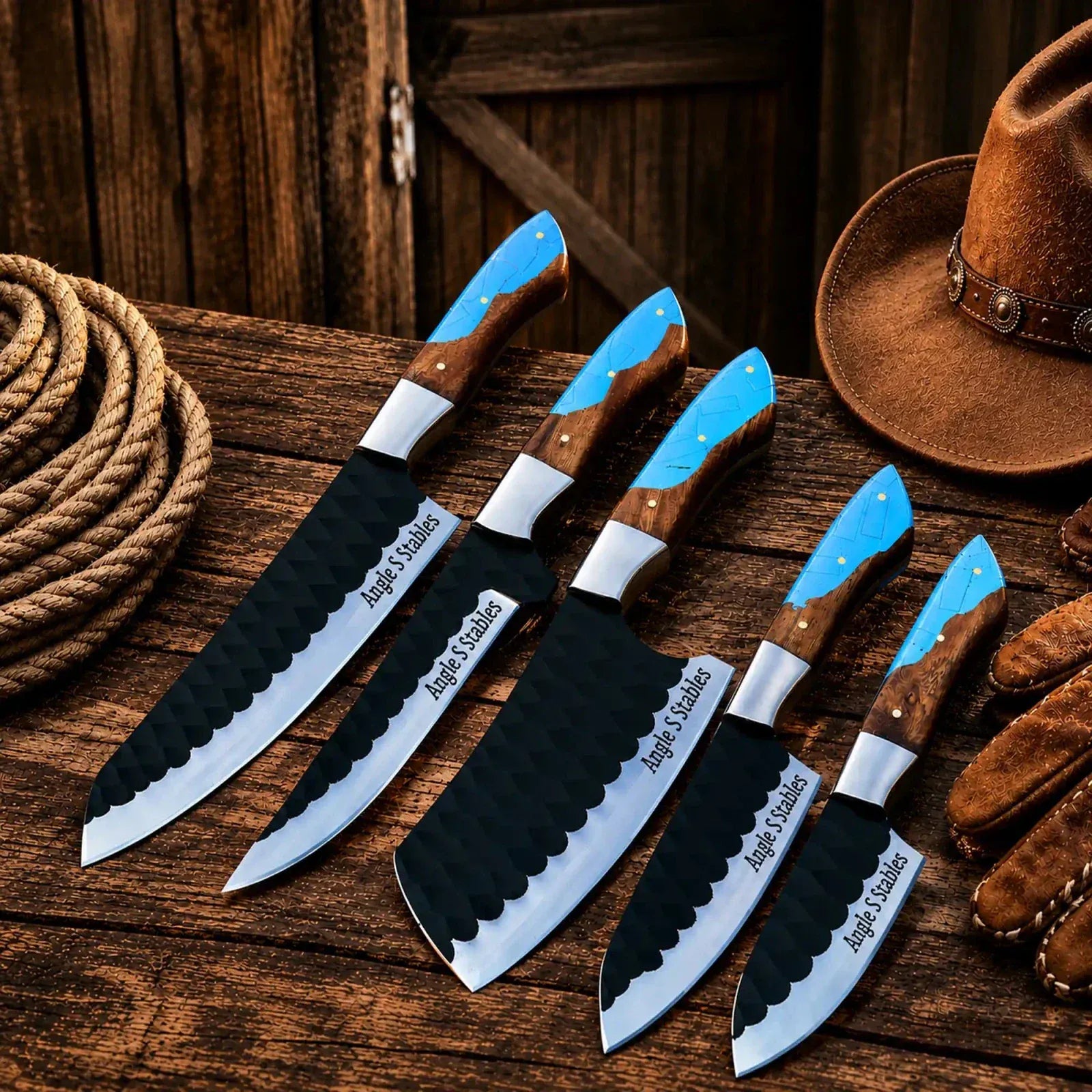SHAM KNIVES chef knife Western Chef Knife Set – D2 Steel Turquoise & Wood Handles