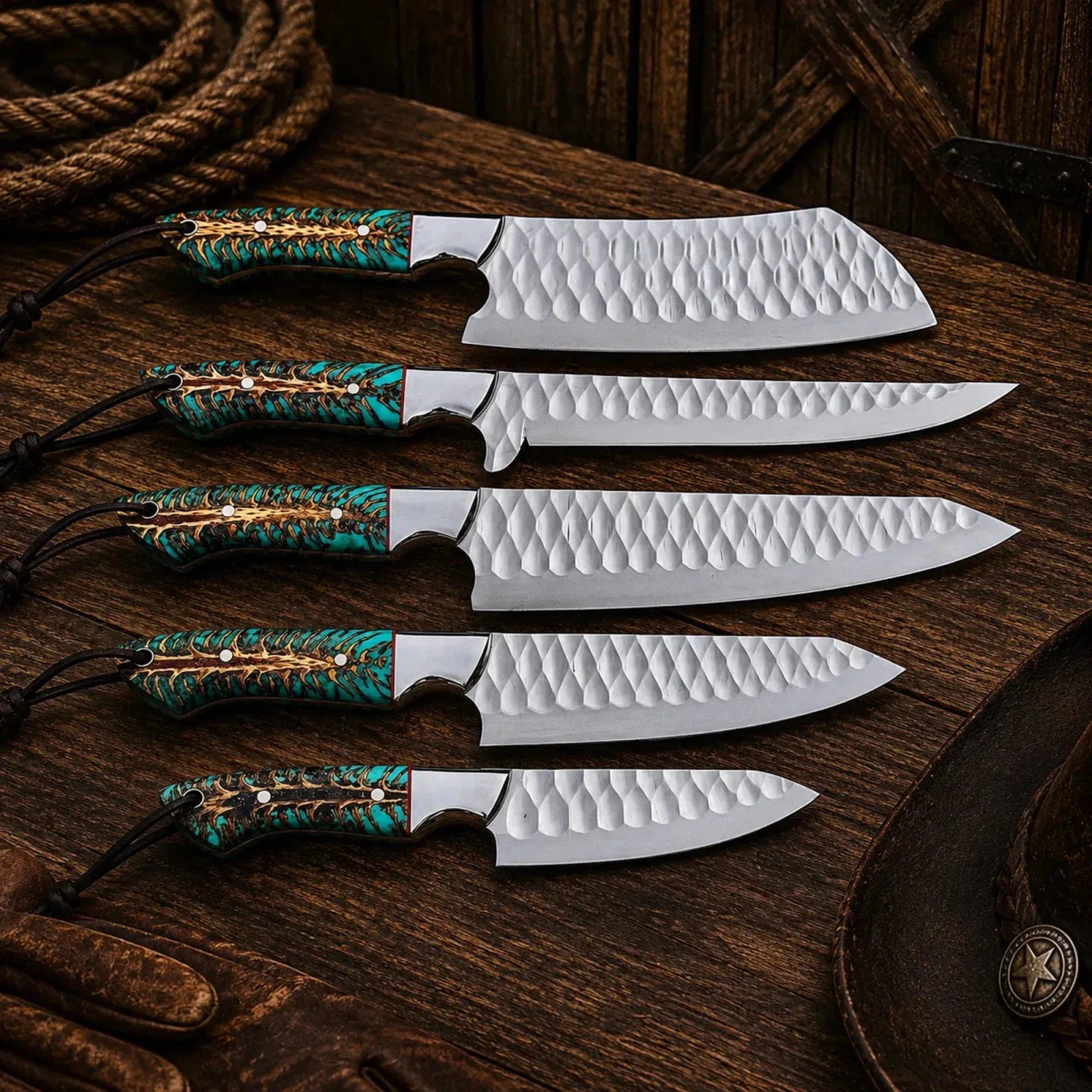 SHAM KNIVES chef knife Wild Frontier Chef Knife Set – D2 Steel Pine Cone Resin Handles