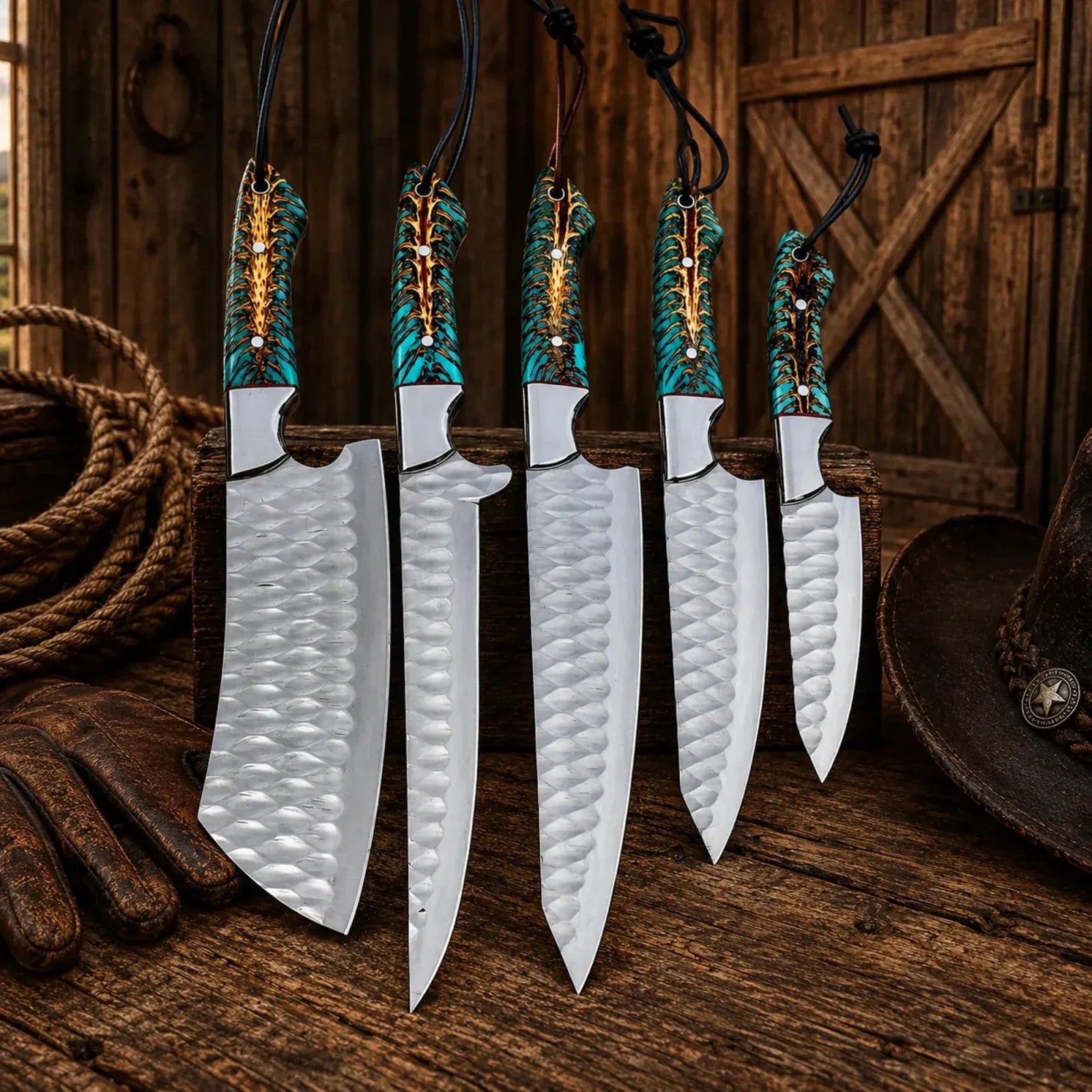 SHAM KNIVES chef knife Wild Frontier Chef Knife Set – D2 Steel Pine Cone Resin Handles