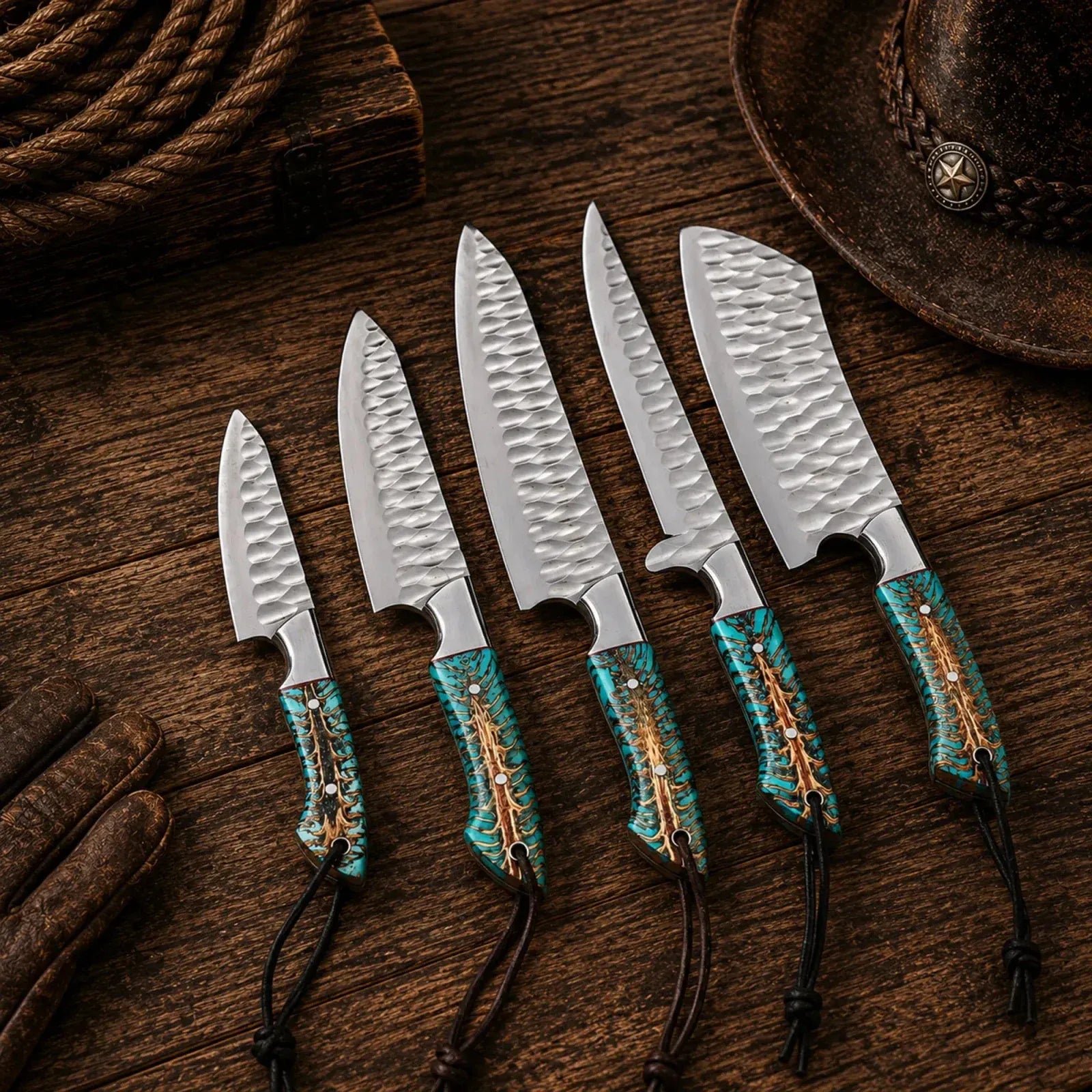 SHAM KNIVES chef knife Wild Frontier Chef Knife Set – D2 Steel Pine Cone Resin Handles