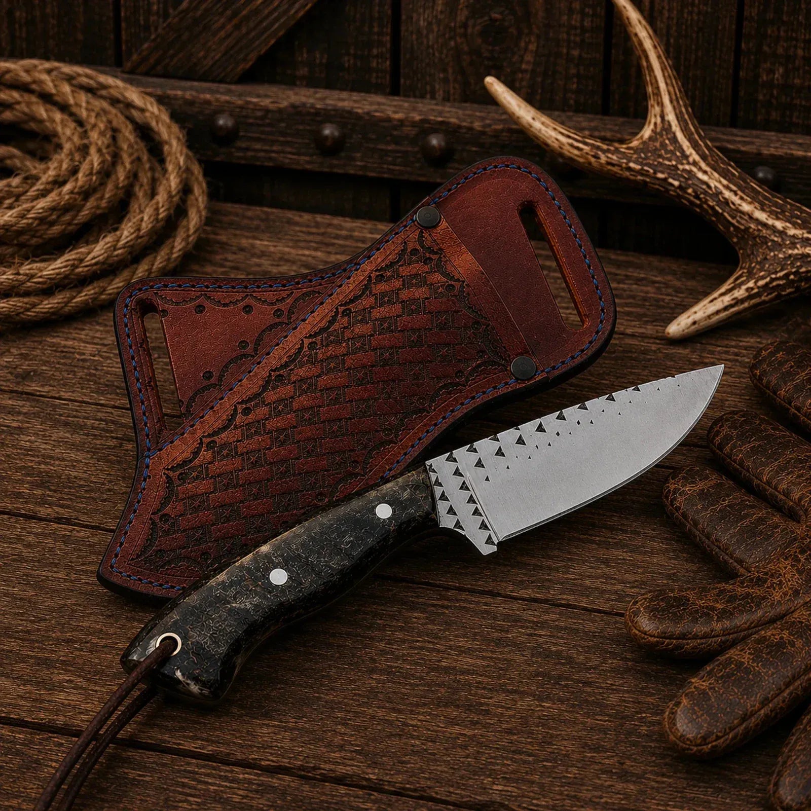 SHAM KNIVES Cowboy Knife Cowboy Field Champion Knife – Rasp Steel Blade & Natural Sheep Horn Handle