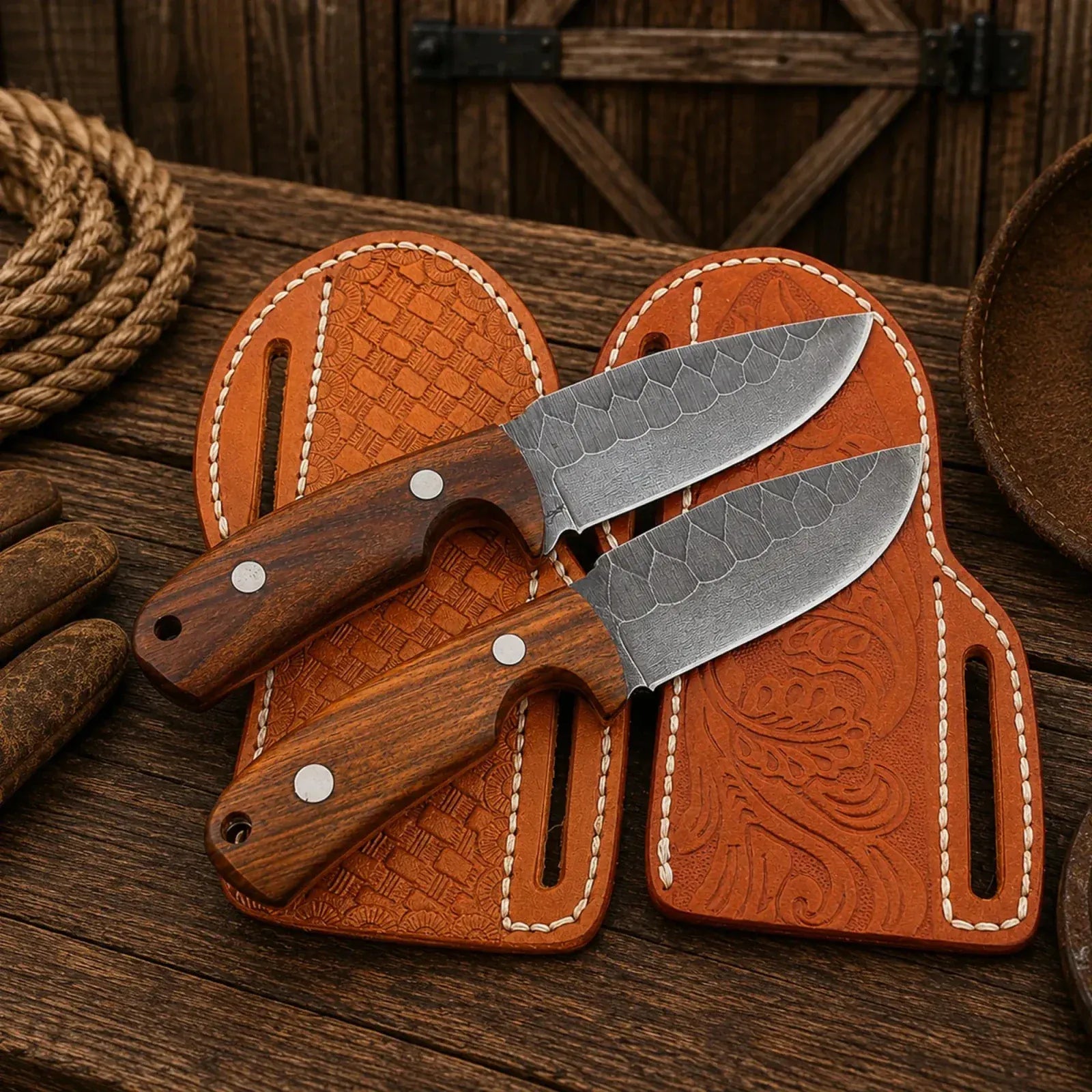 SHAM KNIVES Cowboy Knife Cowboy Field Knife Set – Handcrafted D2 Steel Working Blades