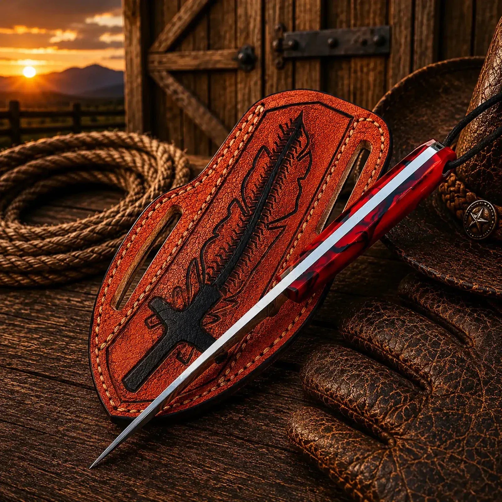 SHAM KNIVES Cowboy Knife Custom Pancake Sheath Knife – Rasp File Blade Resin Handle