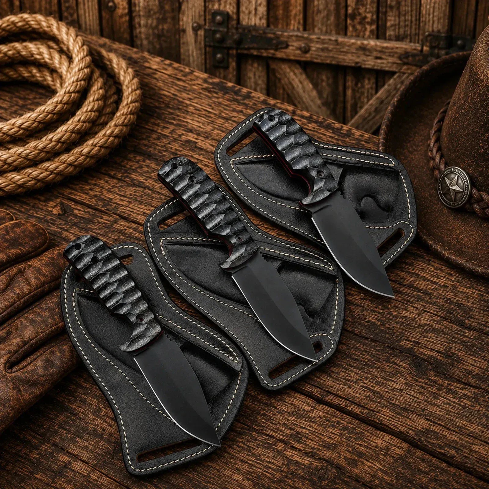 SHAM KNIVES Cowboy Knife Fixed Blade Western Cowboy Knife – D2 Powder Coated Blade & Ergonomic Micarta Handle with Cross Draw Sheath