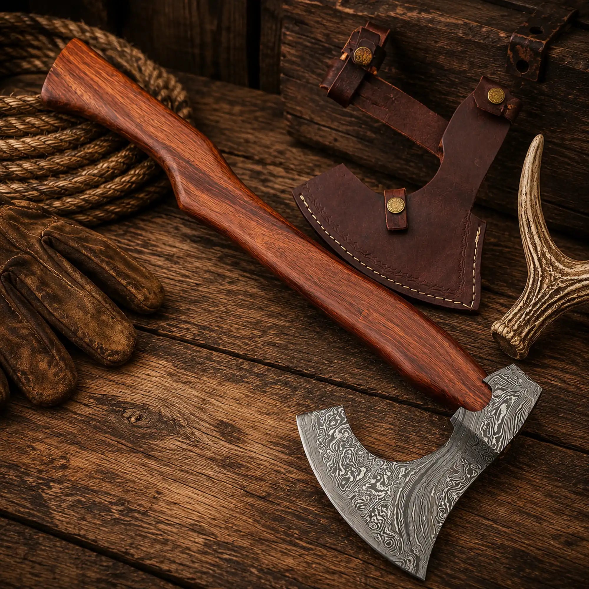 SHAM KNIVES hatchet Handmade Damascus Steel Axe Hatchet | 512 Layer Camp Axe & Sheath