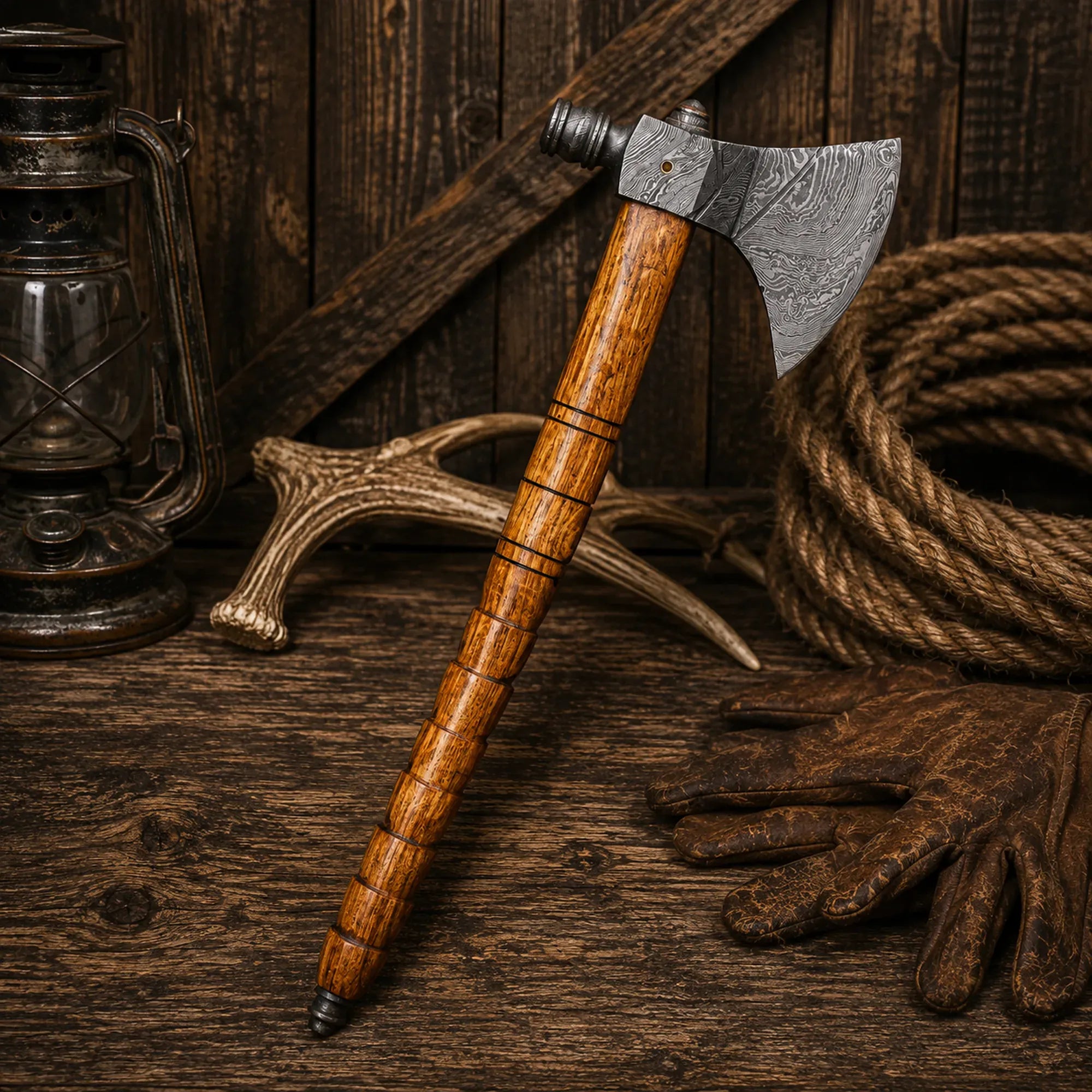 SHAM KNIVES hatchet Handmade Damascus Steel Pipe Tomahawk Axe with Wood Handle & Sheath