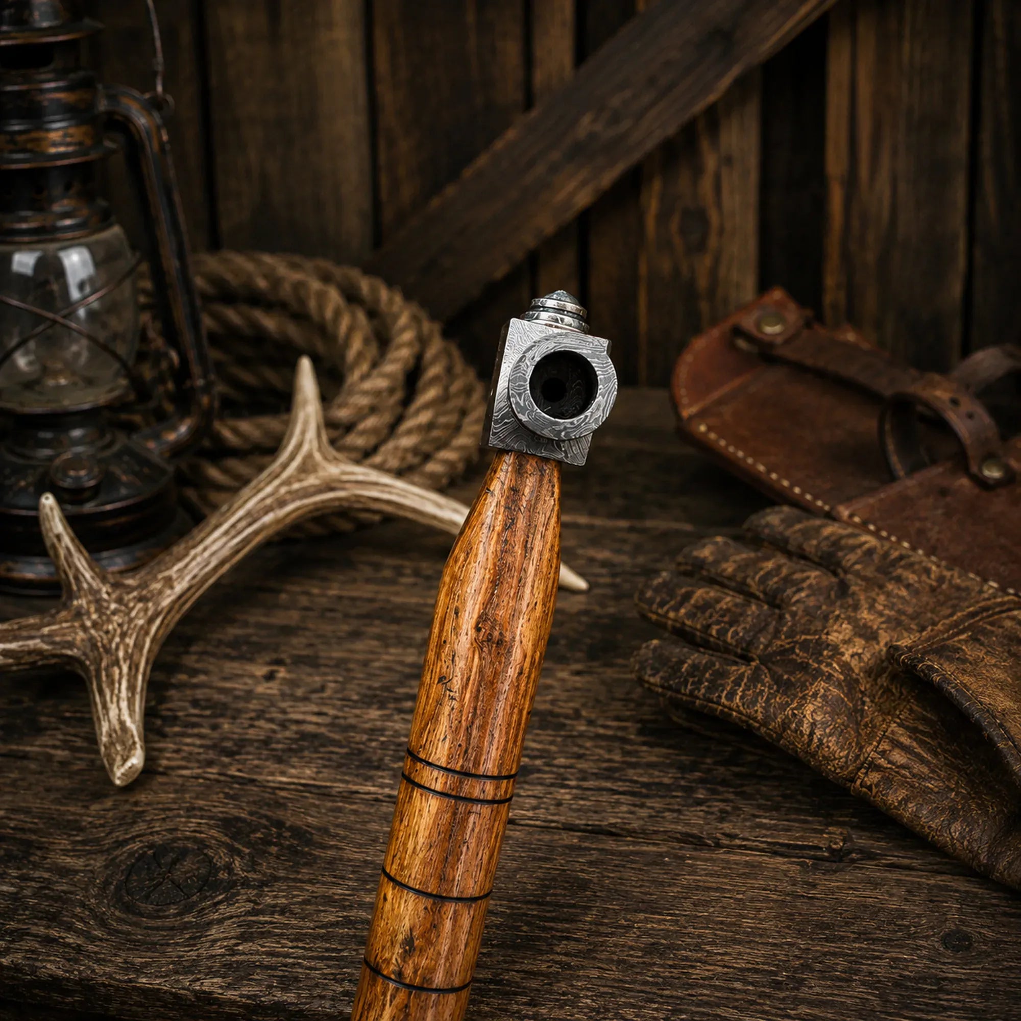 SHAM KNIVES hatchet Handmade Damascus Steel Pipe Tomahawk Axe with Wood Handle & Sheath