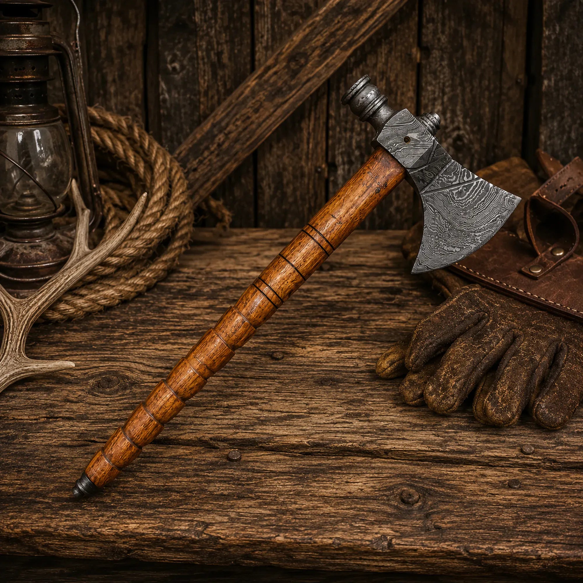 SHAM KNIVES hatchet Handmade Damascus Steel Pipe Tomahawk Axe with Wood Handle & Sheath