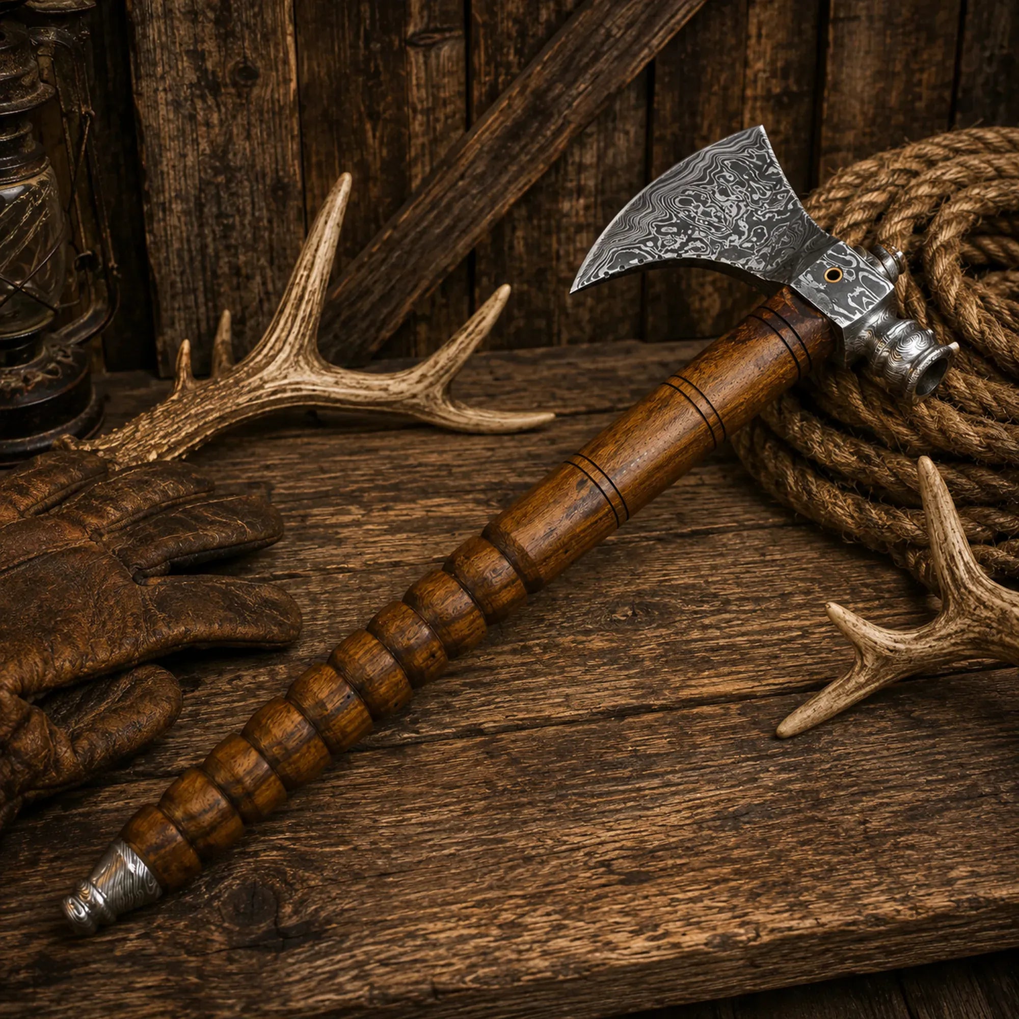 SHAM KNIVES hatchet Handmade Damascus Steel Tomahawk Axe | Smokey Wood Throwing Hatchet