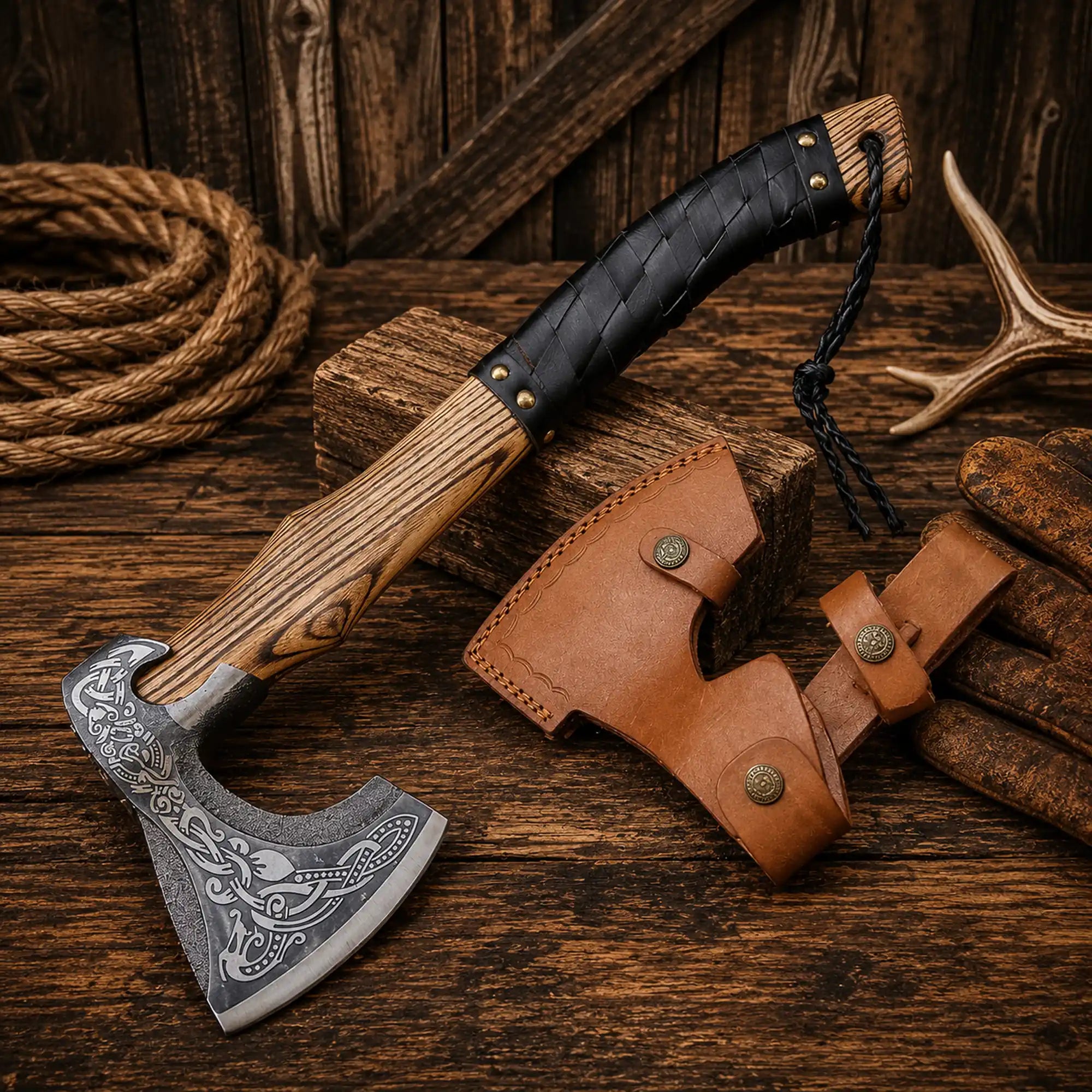 SHAM KNIVES hatchet Handmade Viking Bearded Axe | Nordic Engraved Bushcraft Camping Hatchet