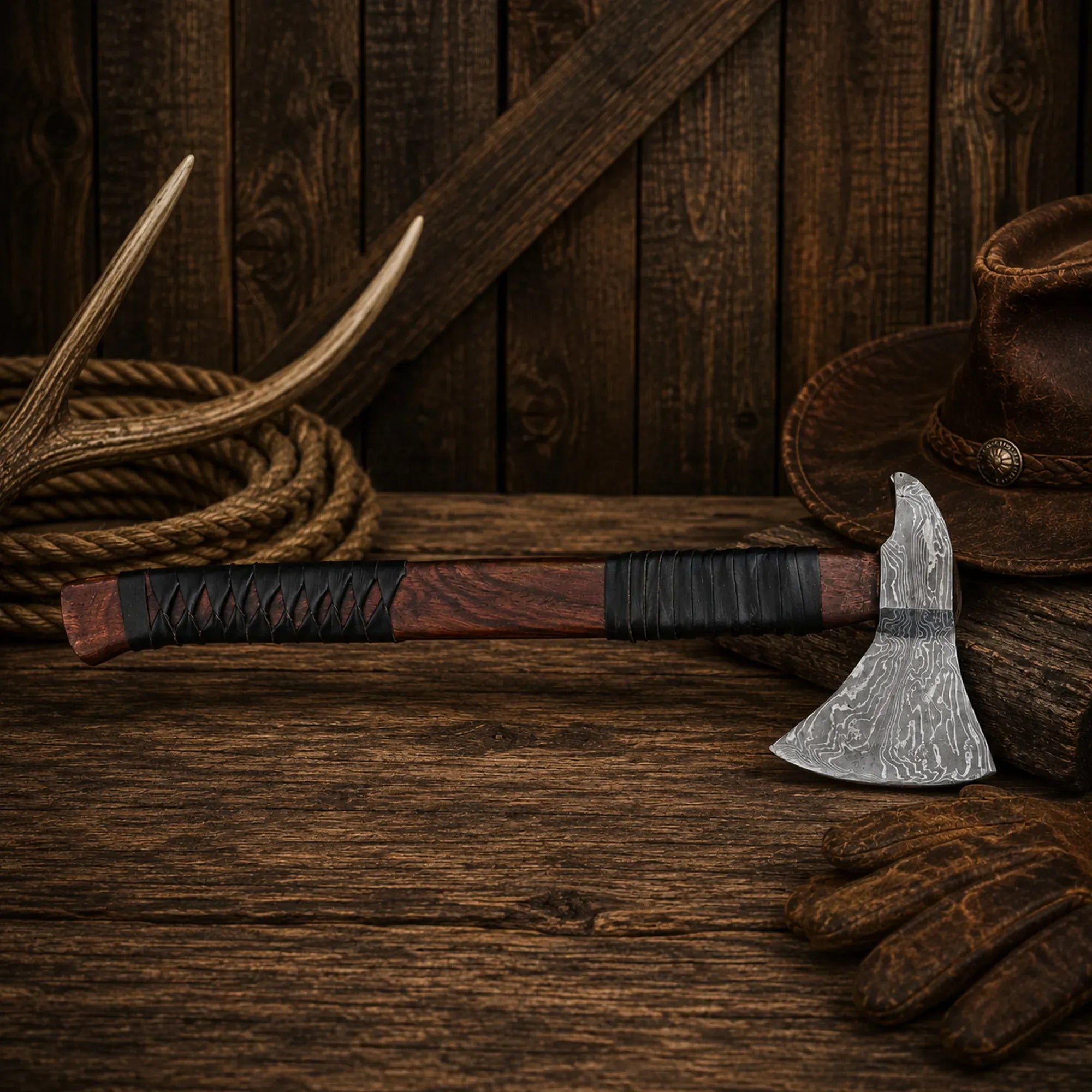 SHAM KNIVES hatchet Viking Bearded Axe – 23" Handmade Damascus Steel Axe with Leather Sheath
