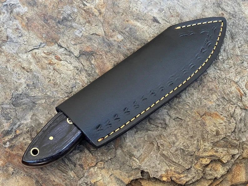 SHAM KNIVES Hunting Knifes 8" Damascus steel fixed blade knife with Black Pakka wood handle.