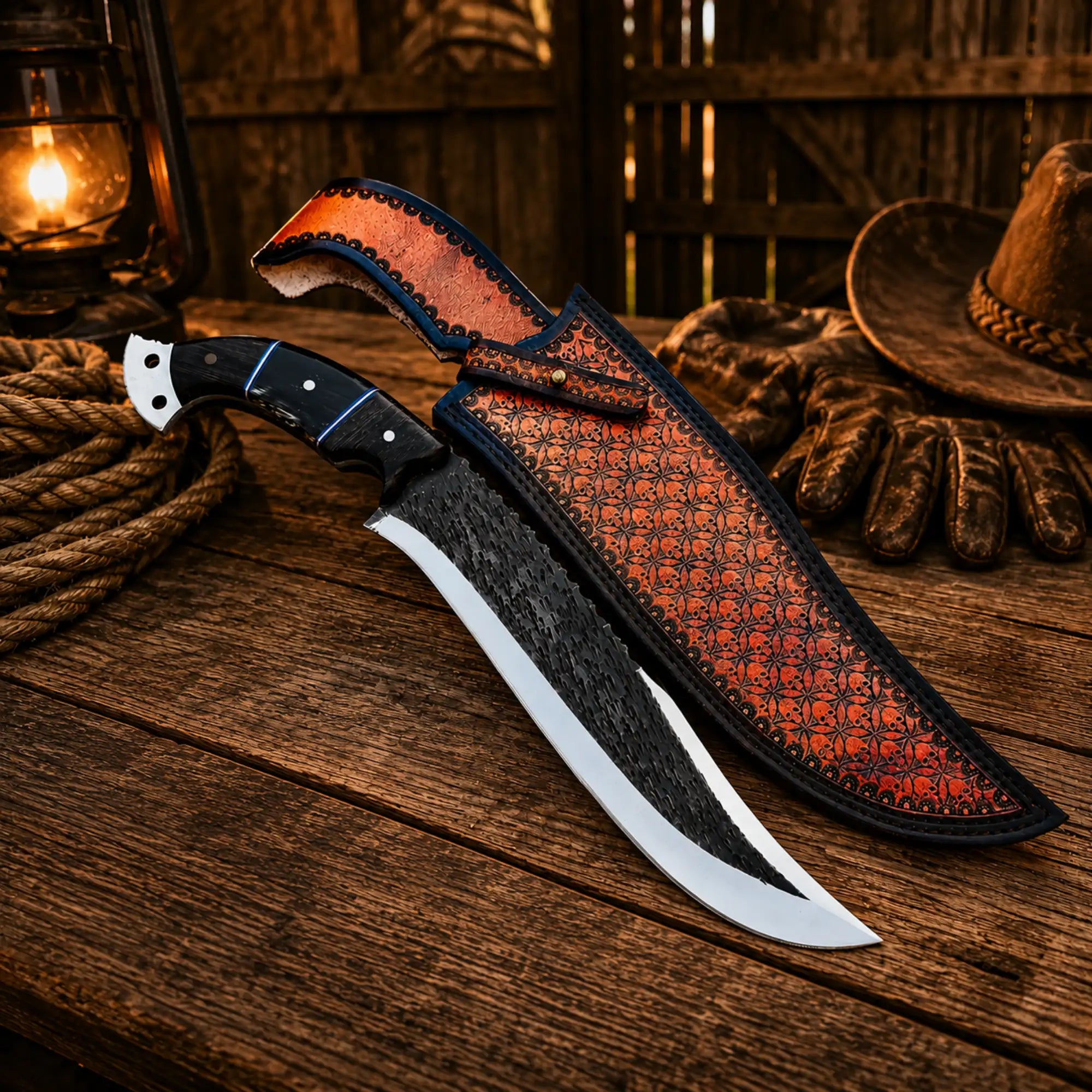 SHAM KNIVES Hunting Knifes Custom Hunting Knife D2 Steel Cowboy Style Fixed Blade Knife
