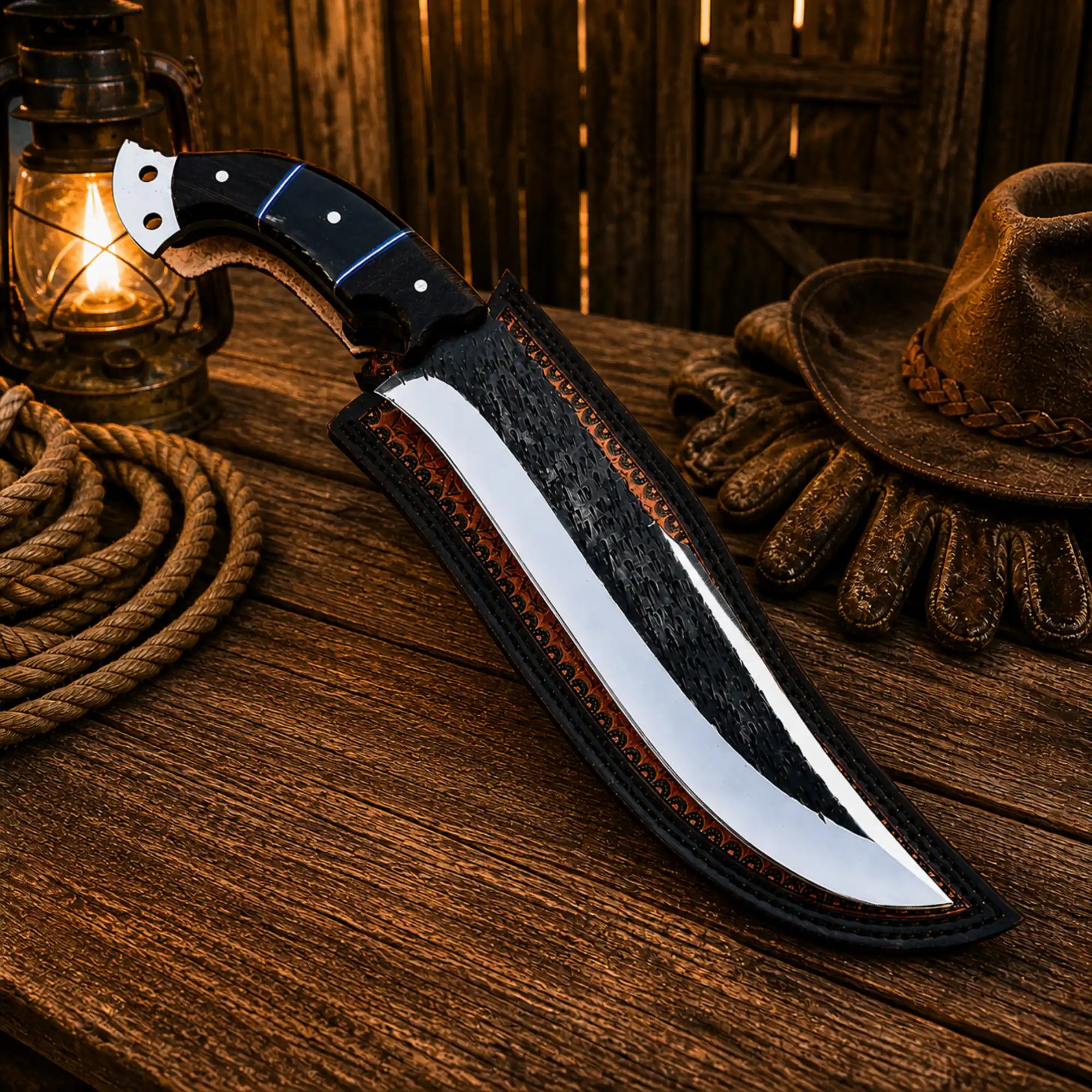 SHAM KNIVES Hunting Knifes Custom Hunting Knife D2 Steel Cowboy Style Fixed Blade Knife