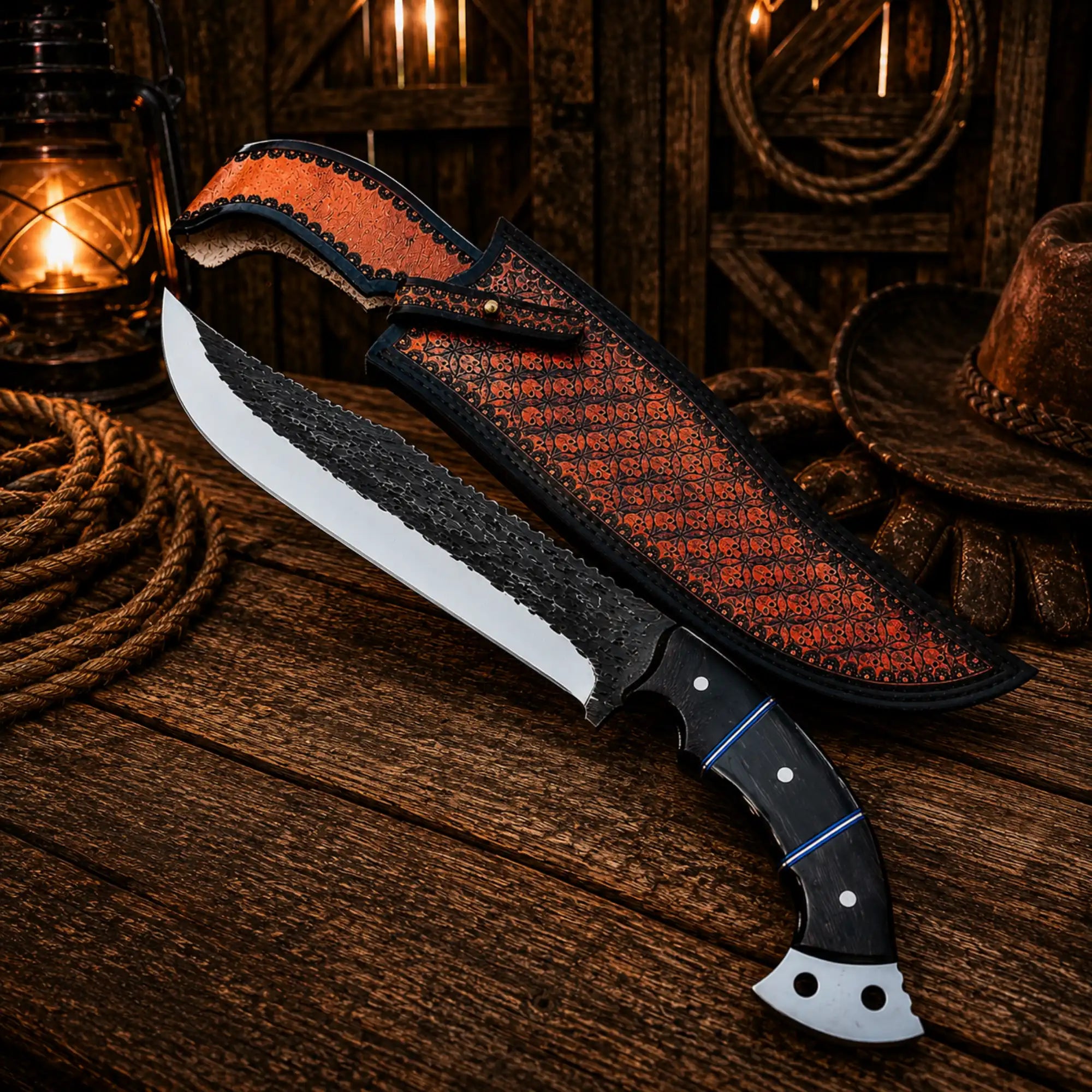 SHAM KNIVES Hunting Knifes Custom Hunting Knife D2 Steel Cowboy Style Fixed Blade Knife