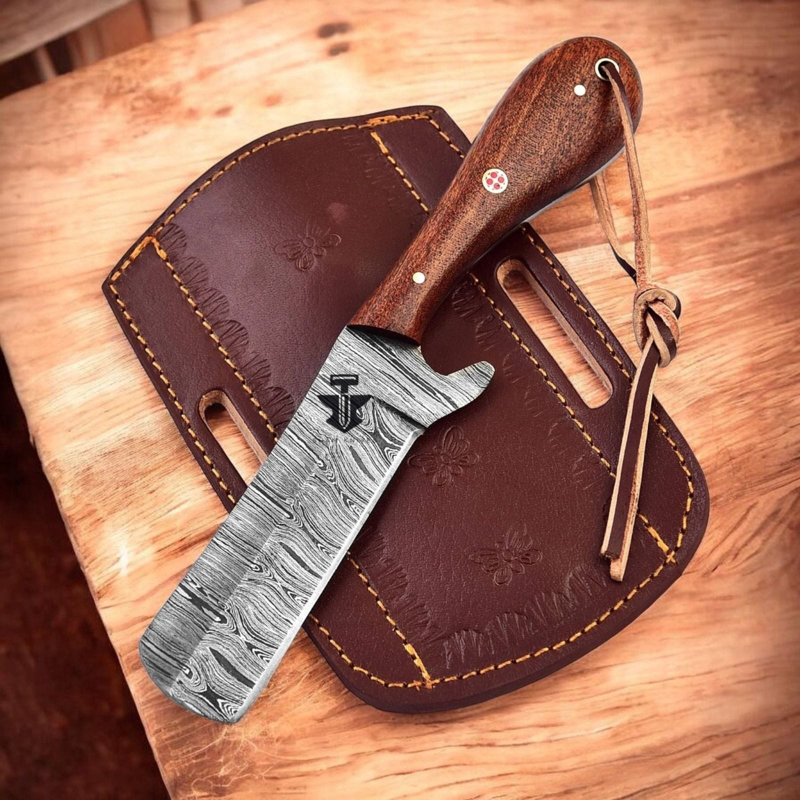 SHAM KNIVES Hunting Knifes Hand Forged Damascus Steel Bull Cutter Knife with Rosewood Handle