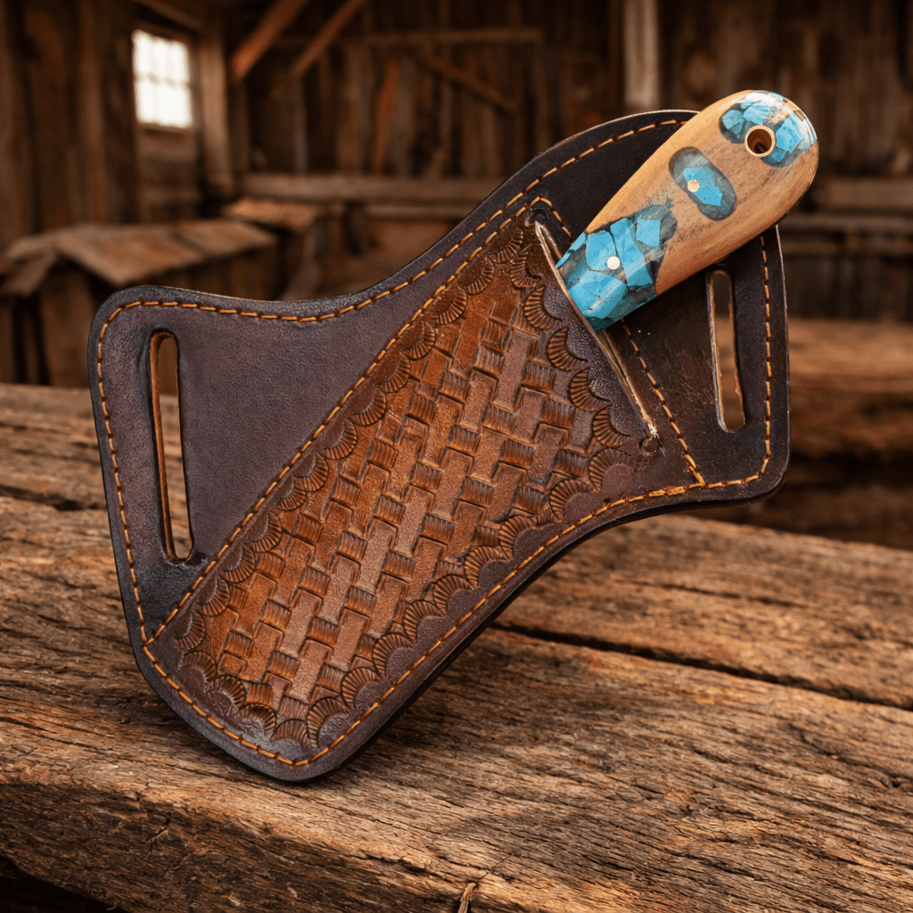 SHAM KNIVES Hunting Knifes Handmade Cowboy Bull Cutter Knife – Rasp File Steel Blade with Turquoise & Wood Handle