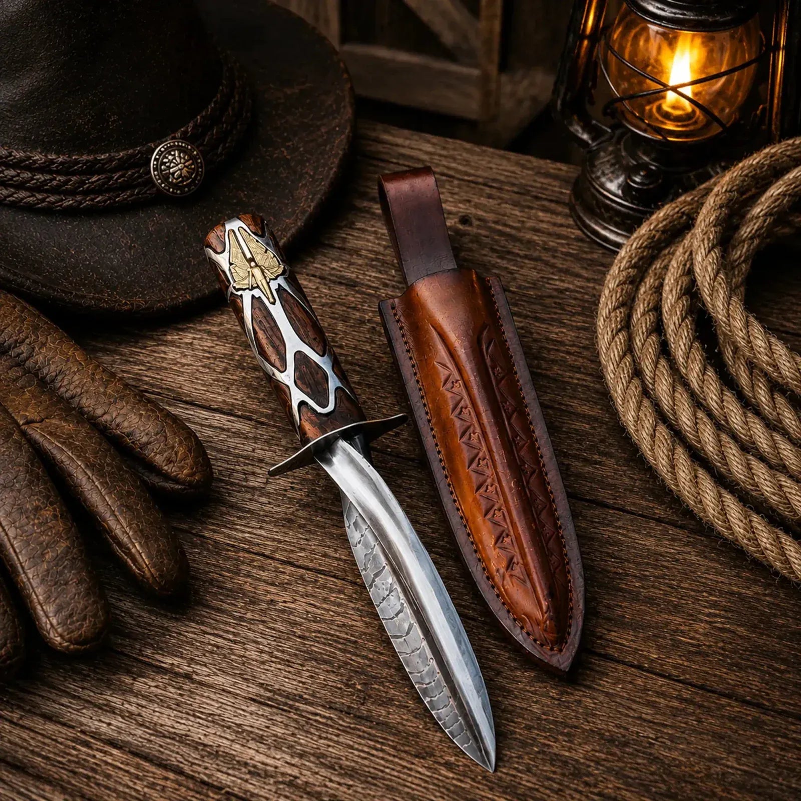 SHAM KNIVES Hunting Knifes Subtle Knife Replica Wood Handle with Brass & Silver Details