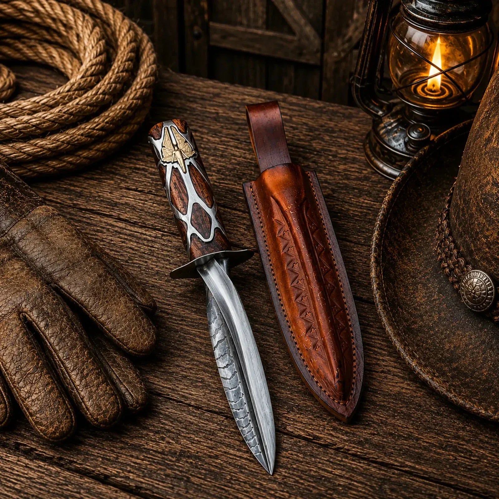 SHAM KNIVES Hunting Knifes Subtle Knife Replica Wood Handle with Brass & Silver Details