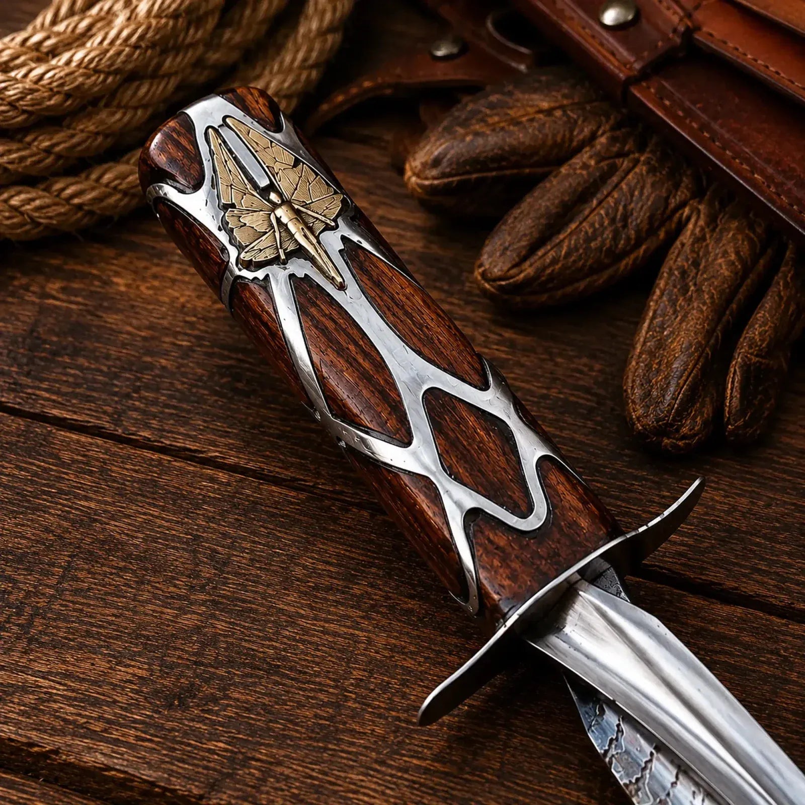 SHAM KNIVES Hunting Knifes Subtle Knife Replica Wood Handle with Brass & Silver Details