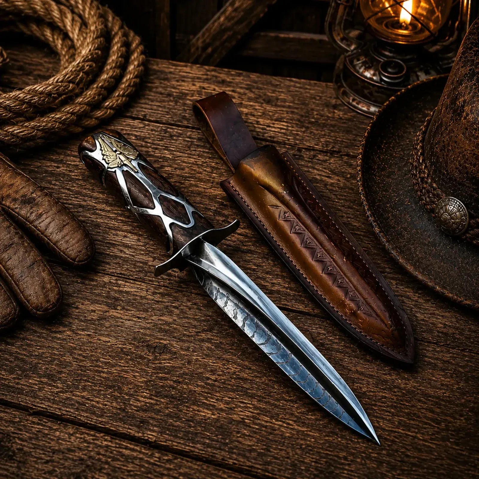 SHAM KNIVES Hunting Knifes Subtle Knife Replica Wood Handle with Brass & Silver Details