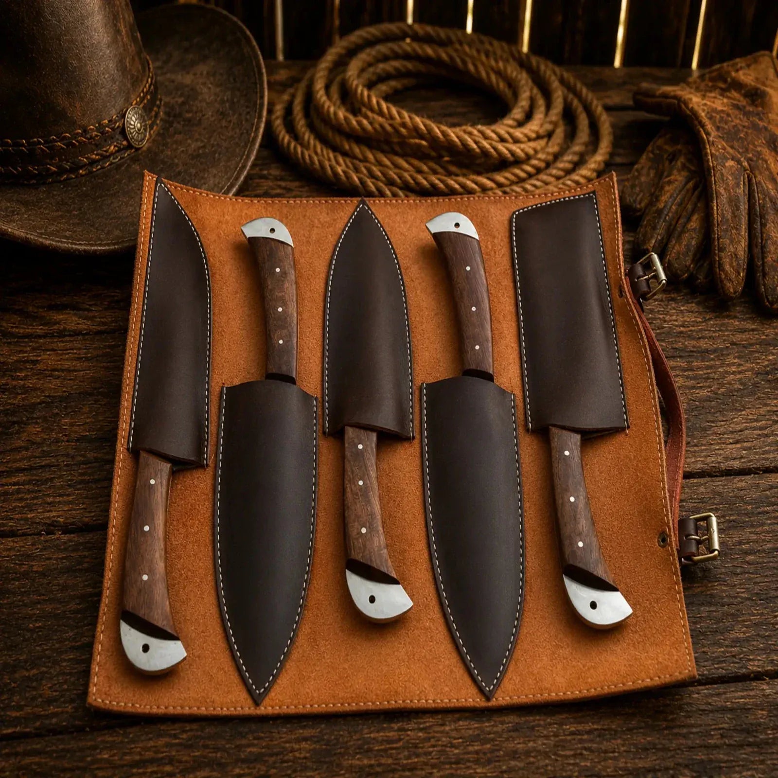 SHAM KNIVES kitchen knifes Damascus Chef Knife Set – 5 Piece Rosewood Handle Collection