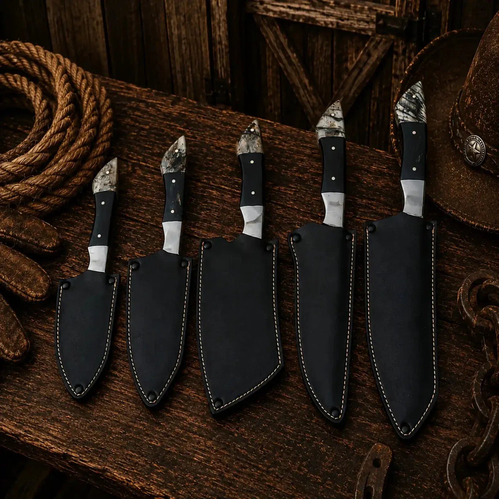 SHAM KNIVES kitchen knifes Rancher's Legacy Chef Knife Set – D2 Steel Horn Handles