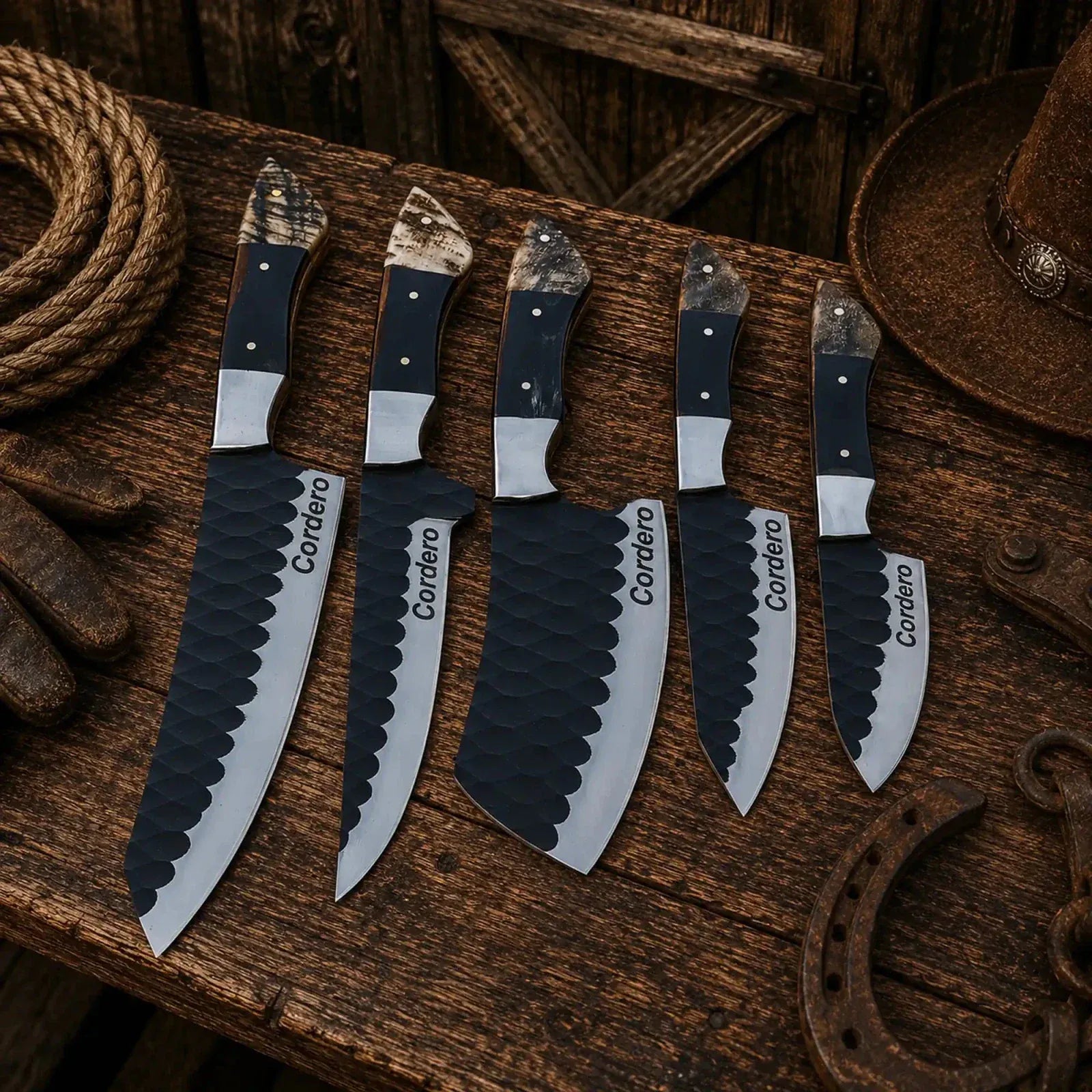 SHAM KNIVES kitchen knifes Rancher's Legacy Chef Knife Set – D2 Steel Horn Handles
