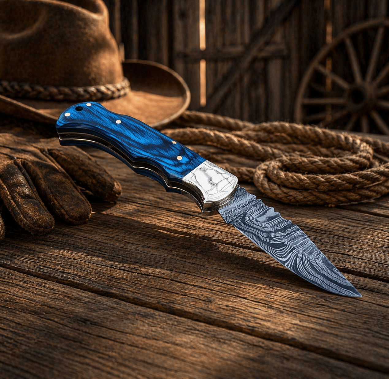 SHAM KNIVES Pocket Knife 6.5” Handmade Damascus Pocket Folding Knife – Authentic Damascus Steel EDC Knife | Premium Gift for Men, Hunting & Camping Knife