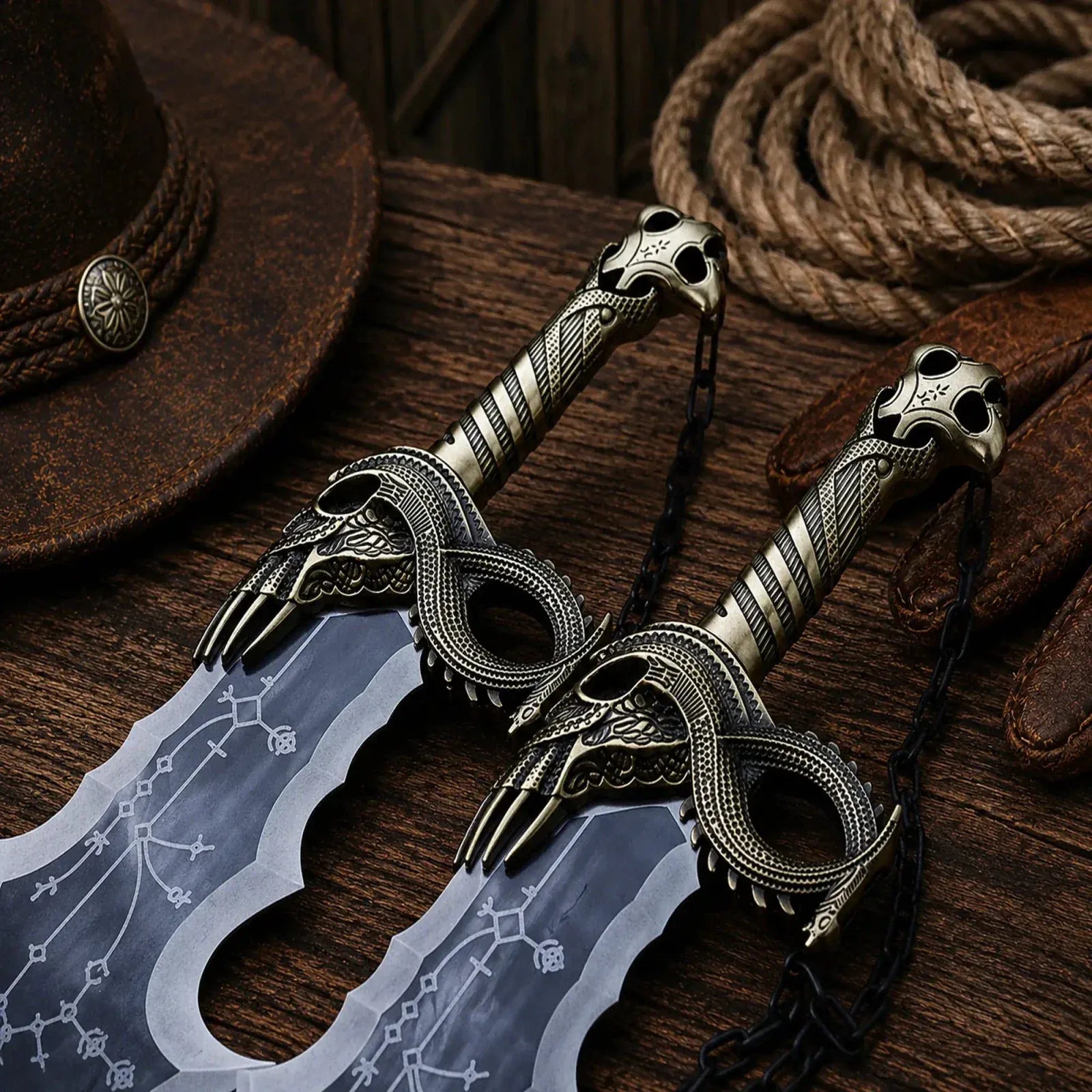 SHAM KNIVES swords God of War Blades of Chaos Replica Metal Twin Blades Set