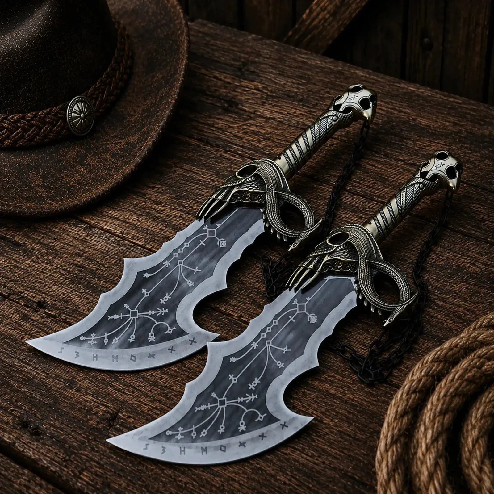 SHAM KNIVES swords God of War Blades of Chaos Replica Metal Twin Blades Set