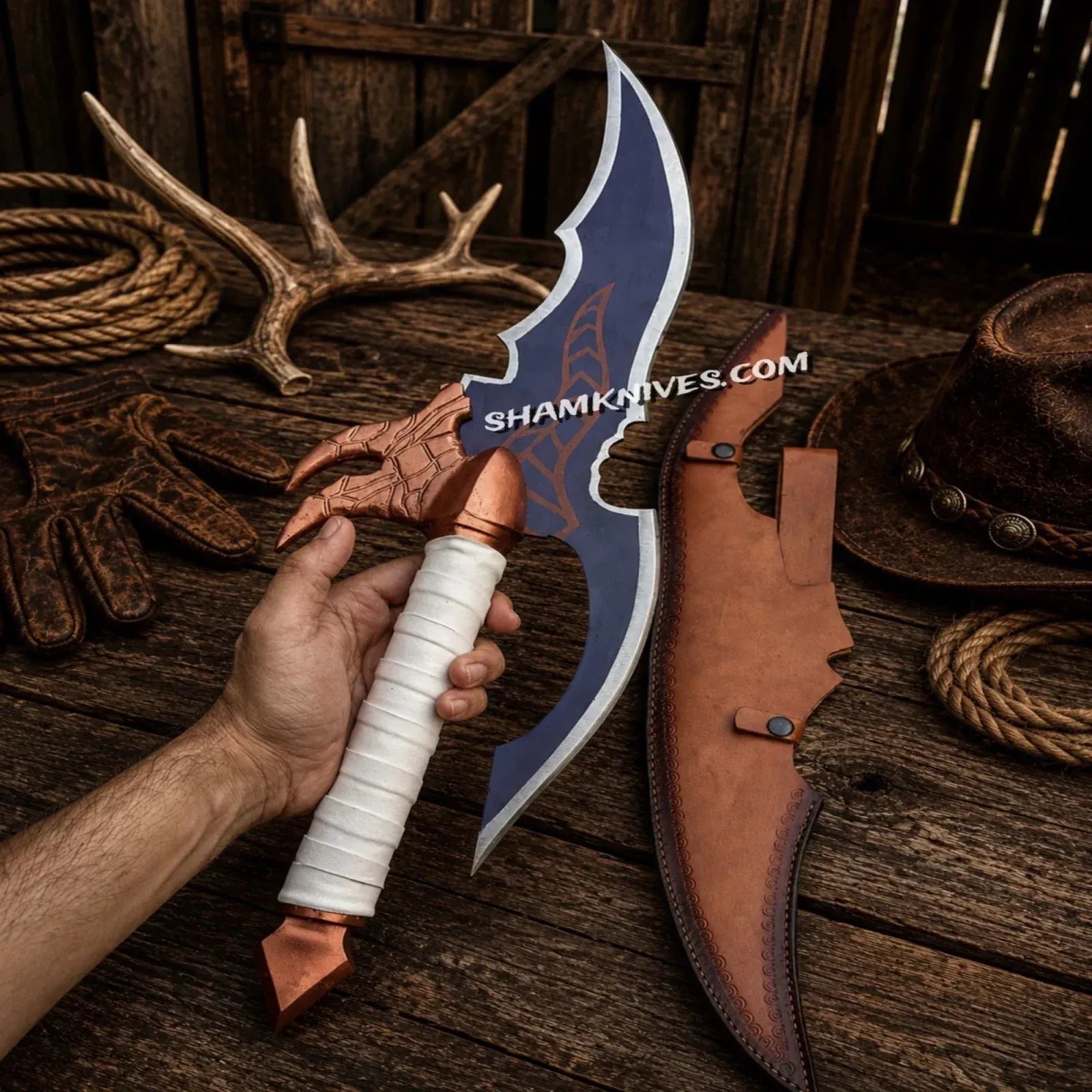 SHAM KNIVES swords Venom Fang Fantasy Sword – 24" Handmade D2 Steel with Leather Sheath