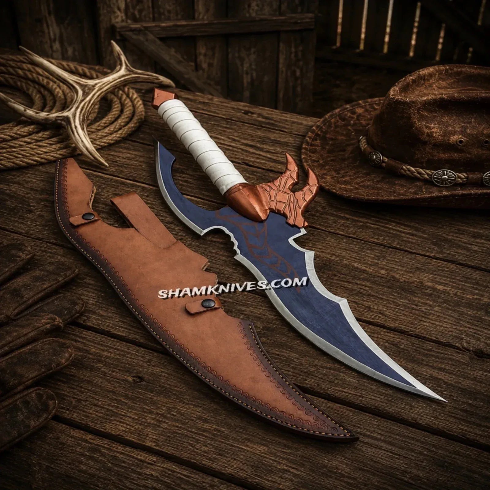 SHAM KNIVES swords Venom Fang Fantasy Sword – 24" Handmade D2 Steel with Leather Sheath