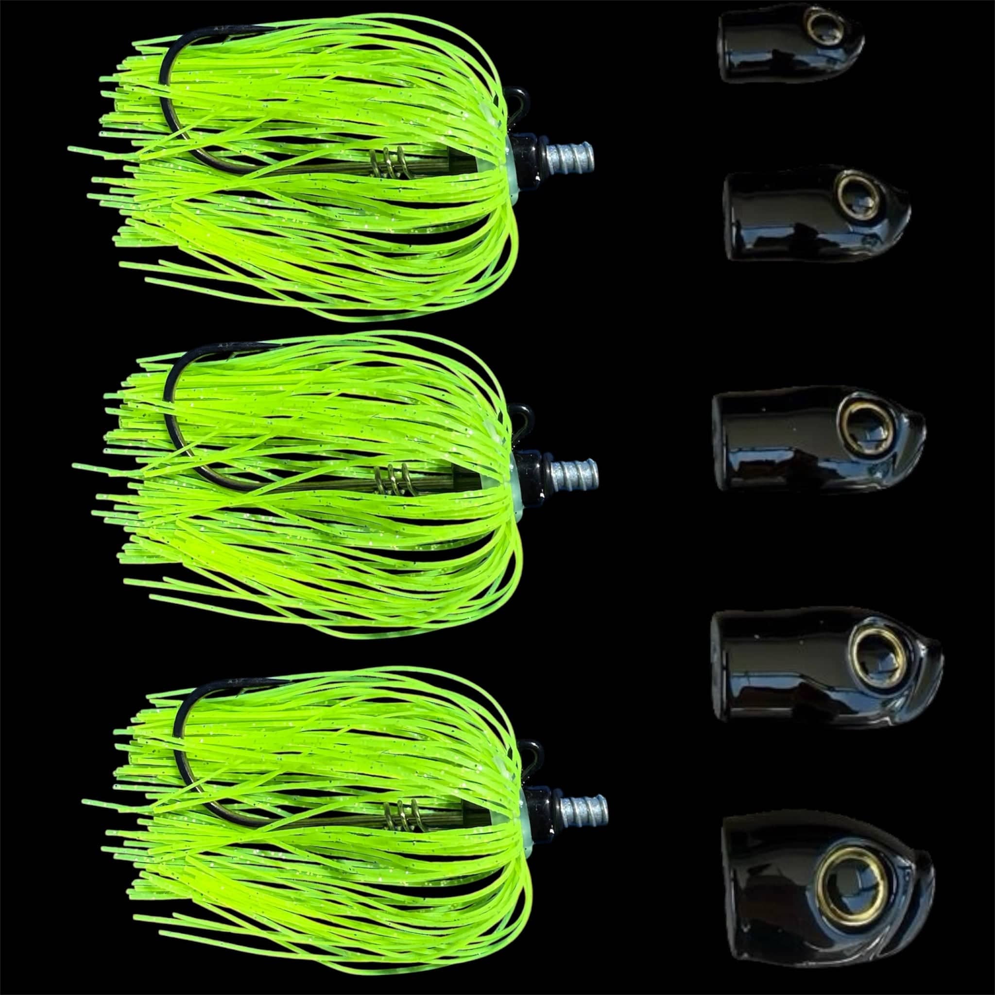 Stack Tackle Black (Chartreuse Skirt) Skirted Screwy Head Jigs