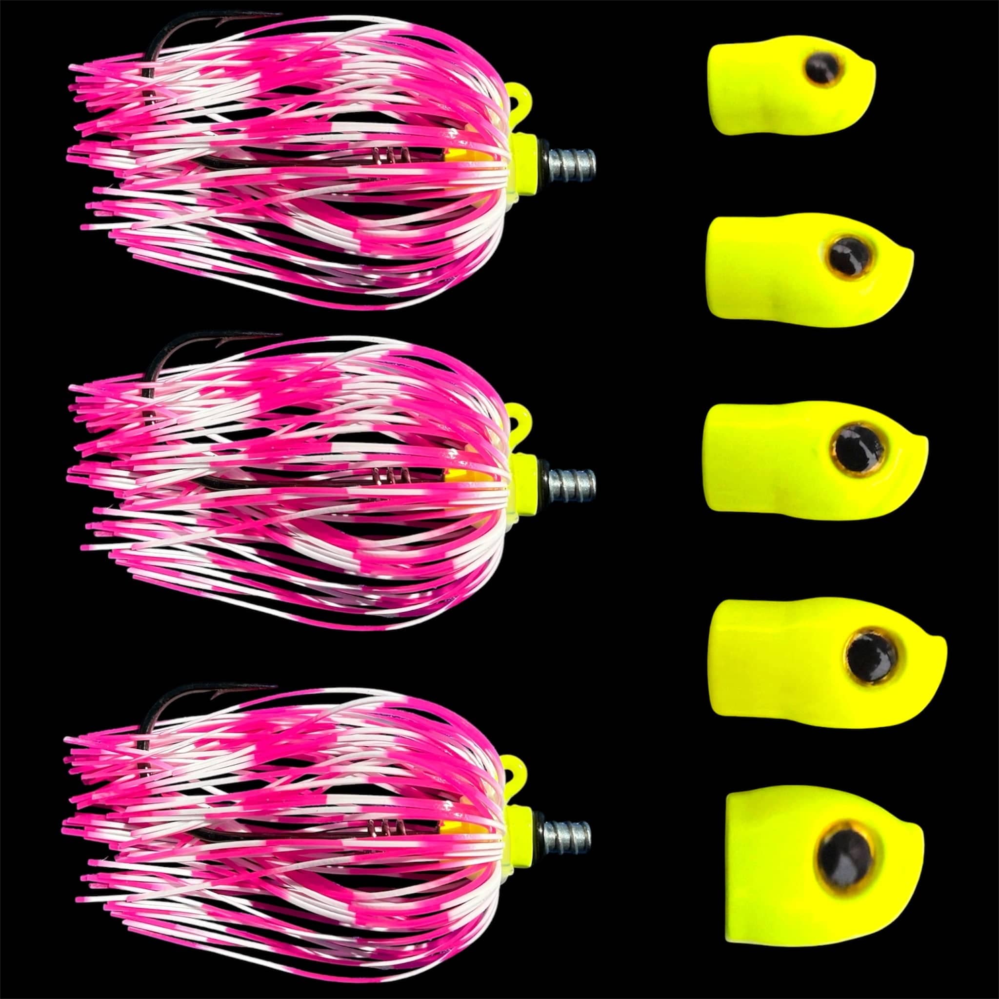 Stack Tackle Chartreuse (Pink Skirt) Skirted Screwy Head Jigs