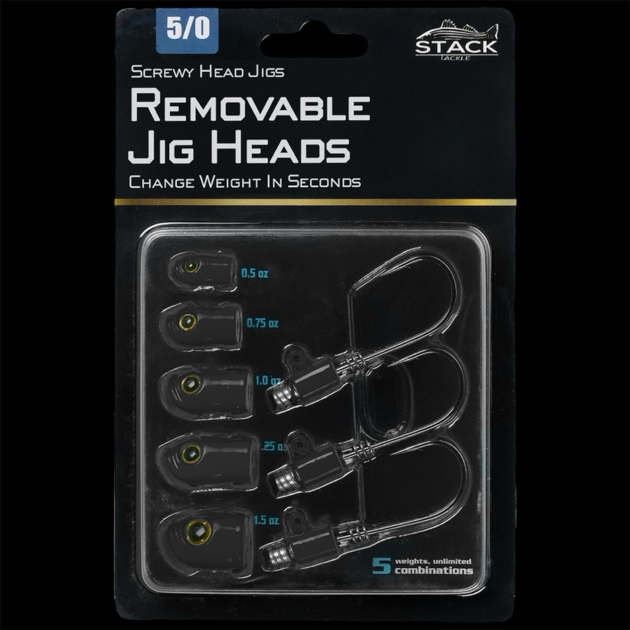 Stack Tackle Lures Black / 5/0 HOOK SIZE Screwy Head Jigs