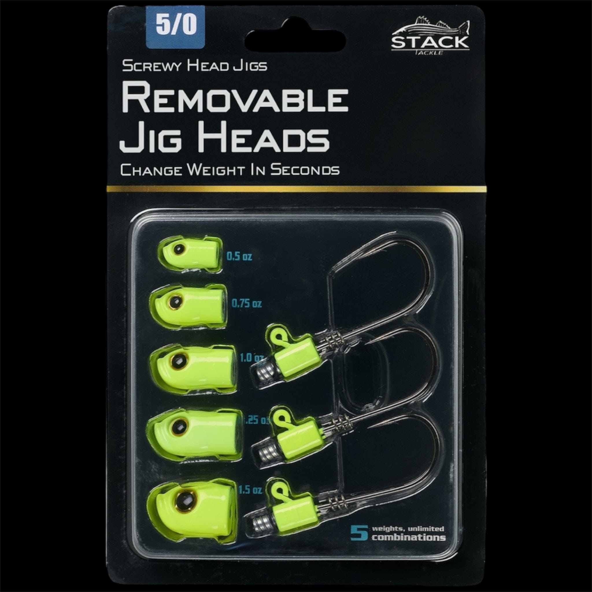 Stack Tackle Lures Chartreuse / 5/0 HOOK SIZE Screwy Head Jigs