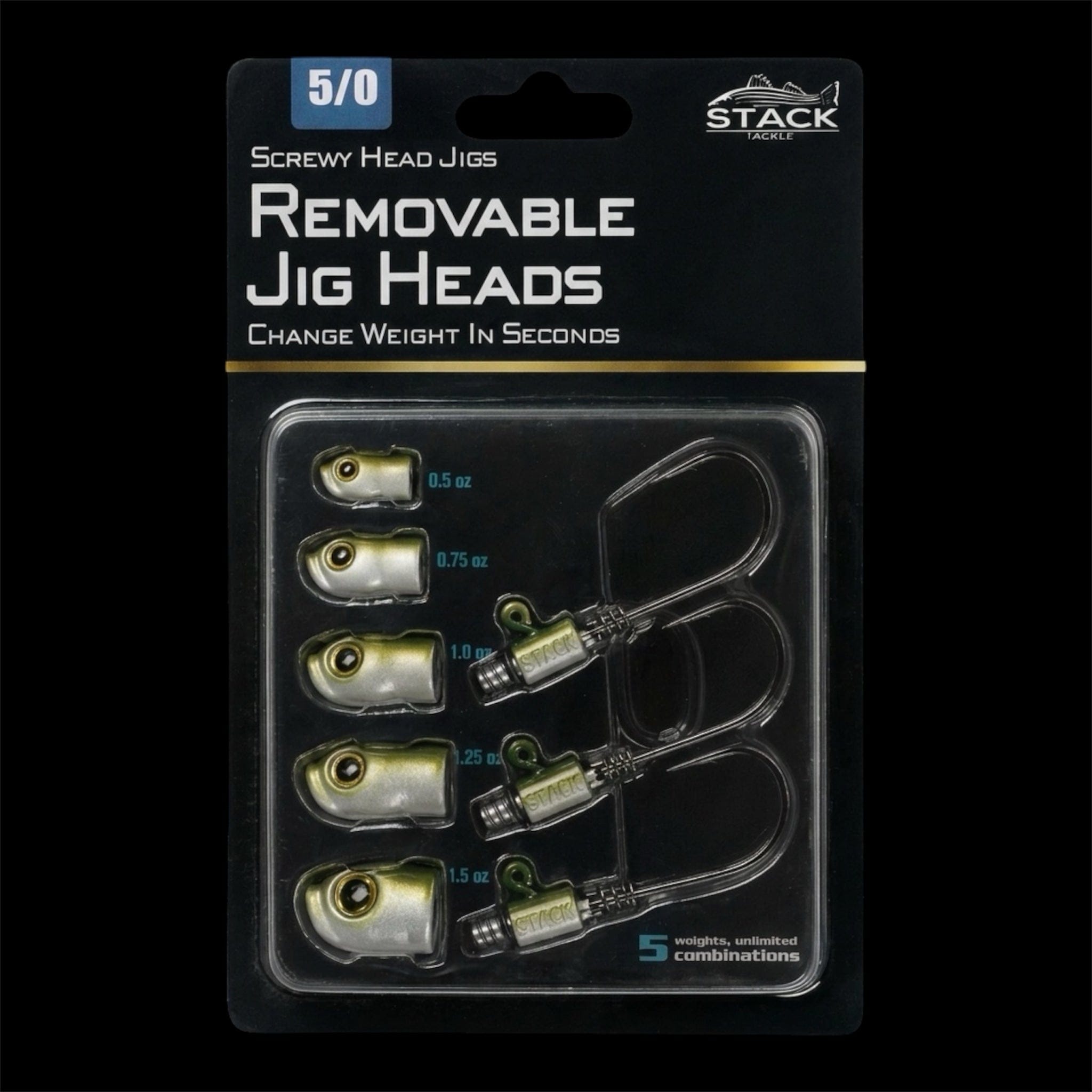 Stack Tackle Lures Olive Top / 5/0 HOOK SIZE Screwy Head Jigs