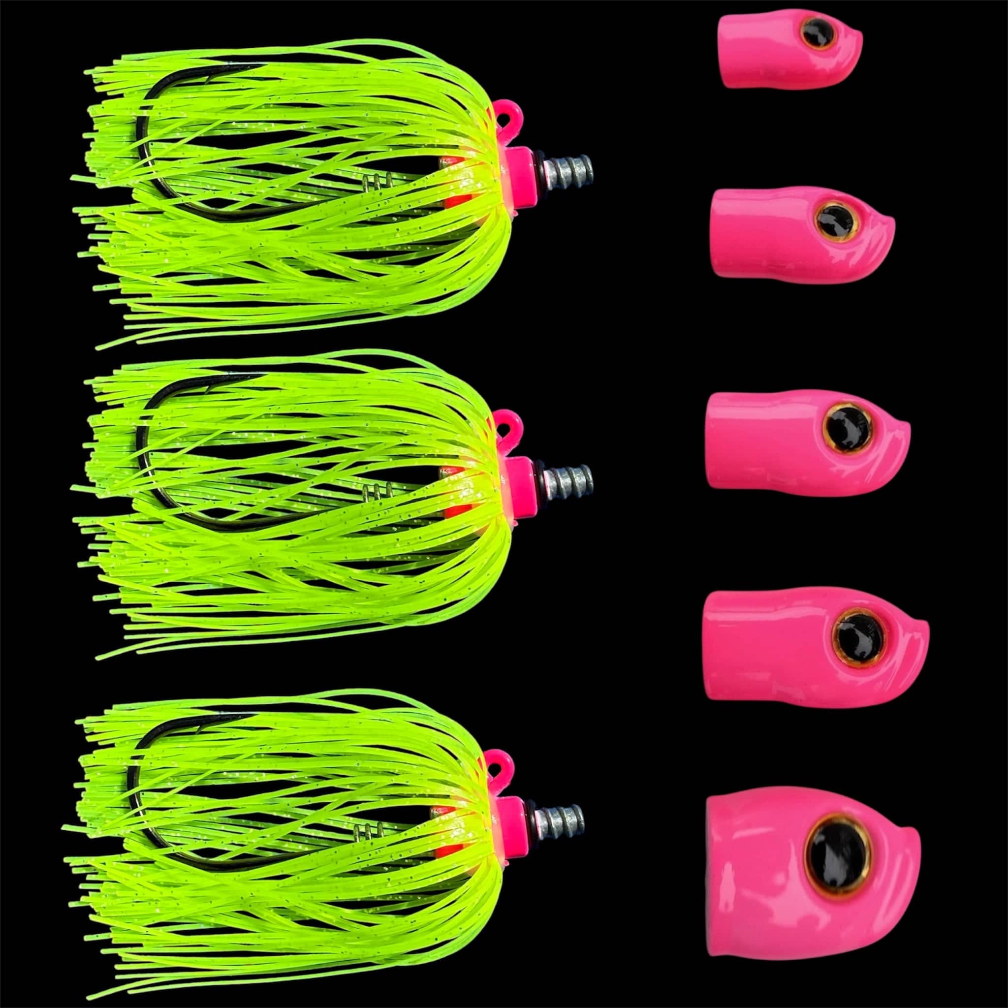 Stack Tackle Pink (Chartreuse Skirt) Skirted Screwy Head Jigs