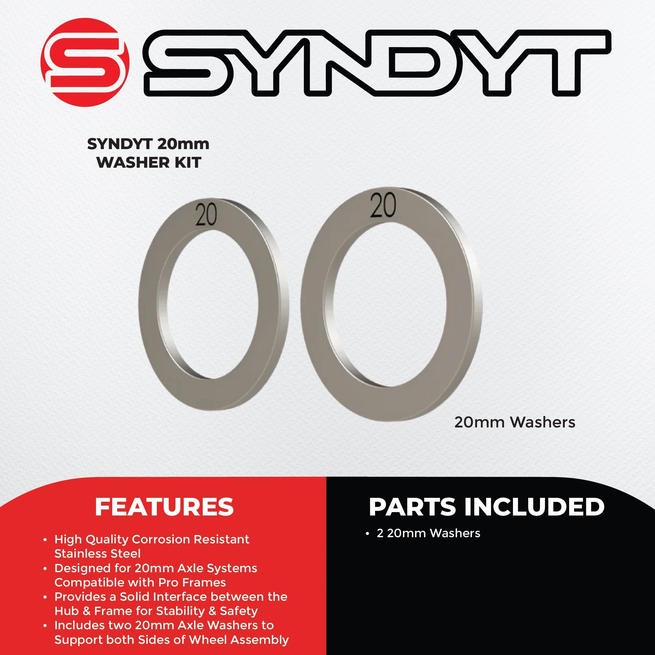 SYNDYT, LLC Bike Frame Parts Syndyt Pro 20mm Stainless Steel Axle Washer Kit
