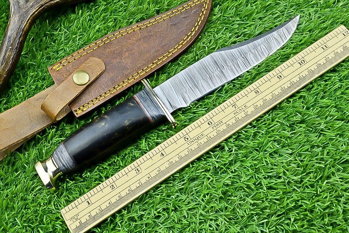 Texan Knives Bowie Knives Western Boulder Colorado Knife – 11" Handmade Damascus Steel Blade with Epoxy Resin Handle & Brass Guard