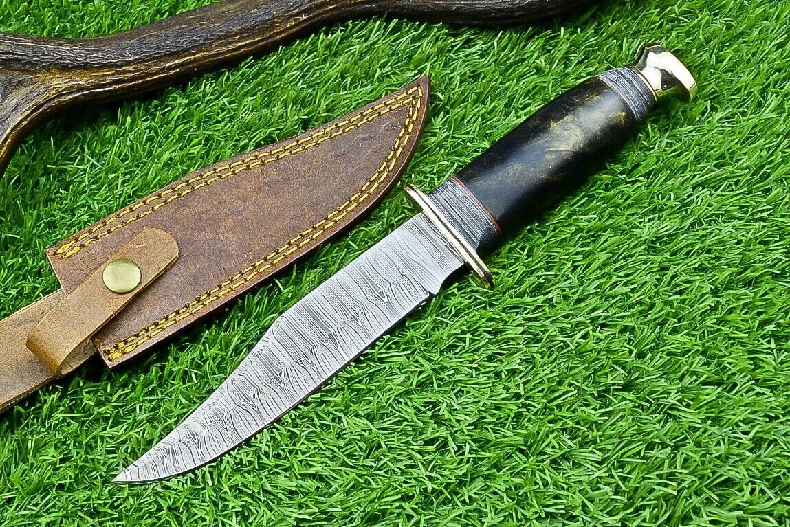 Texan Knives Bowie Knives Western Boulder Colorado Knife – 11" Handmade Damascus Steel Blade with Epoxy Resin Handle & Brass Guard